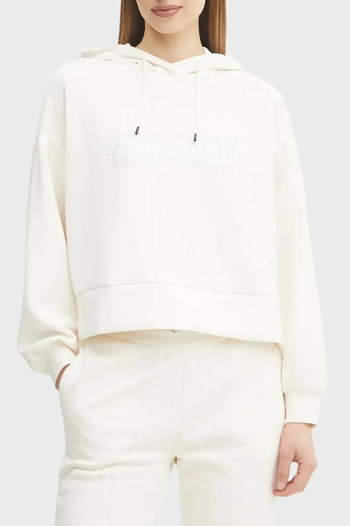 Armani Exchange Comfort Fit Kapüşonlu Taşlı Logolu Bayan Sweat XW000094 AF10804 U1003 EKRU - 5