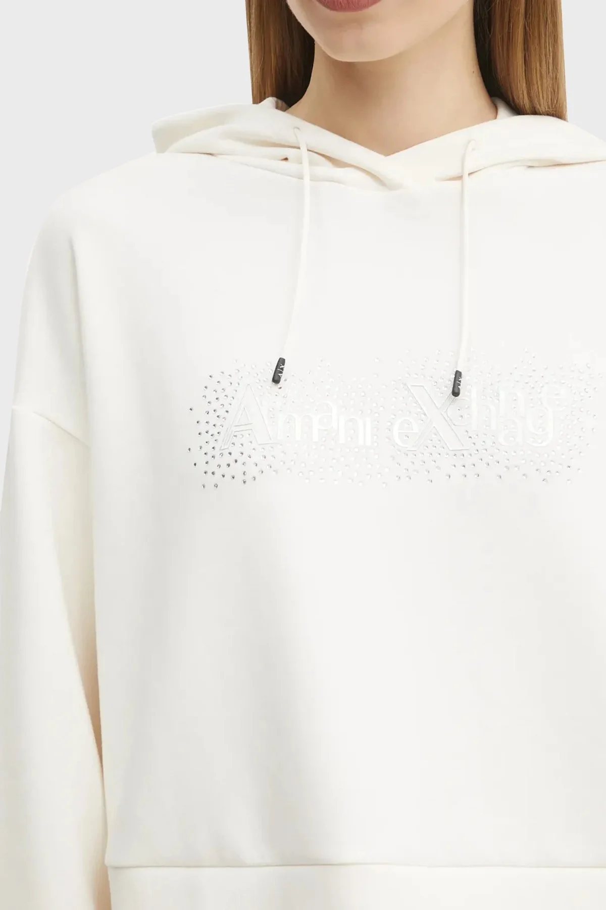 Armani Exchange Comfort Fit Kapüşonlu Taşlı Logolu Bayan Sweat XW000094 AF10804 U1003 EKRU - 8