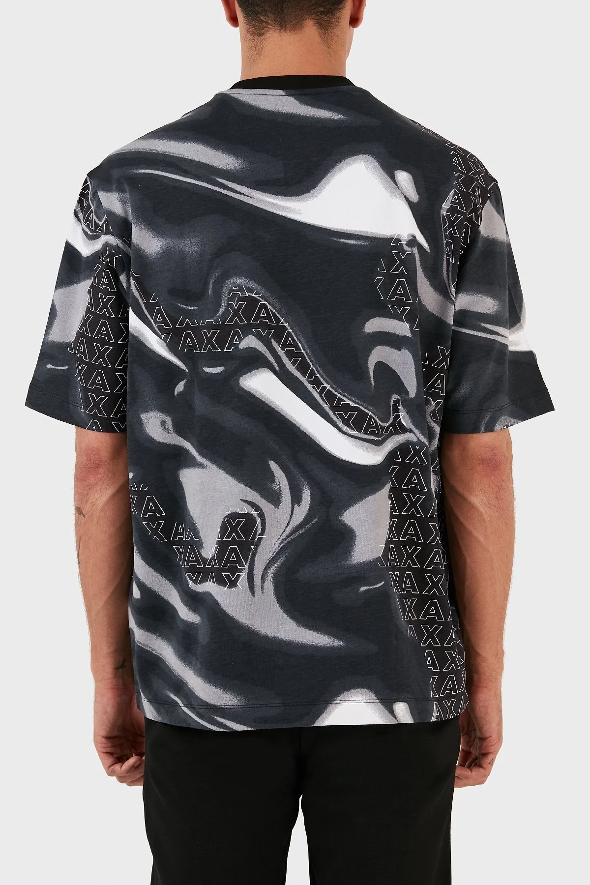 Armani Exchange Desenli Pamuklu Regular Fit Bisiklet Yaka Erkek T Shirt 6RZMHN ZJDHZ 22BS SİYAH-GRİ - 2