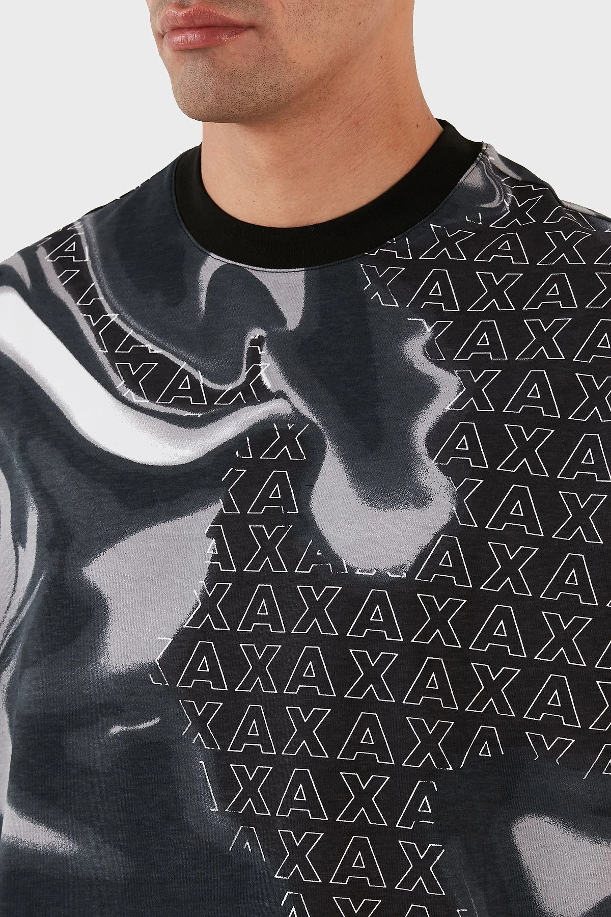 Armani Exchange Desenli Pamuklu Regular Fit Bisiklet Yaka Erkek T Shirt 6RZMHN ZJDHZ 22BS SİYAH-GRİ - 4