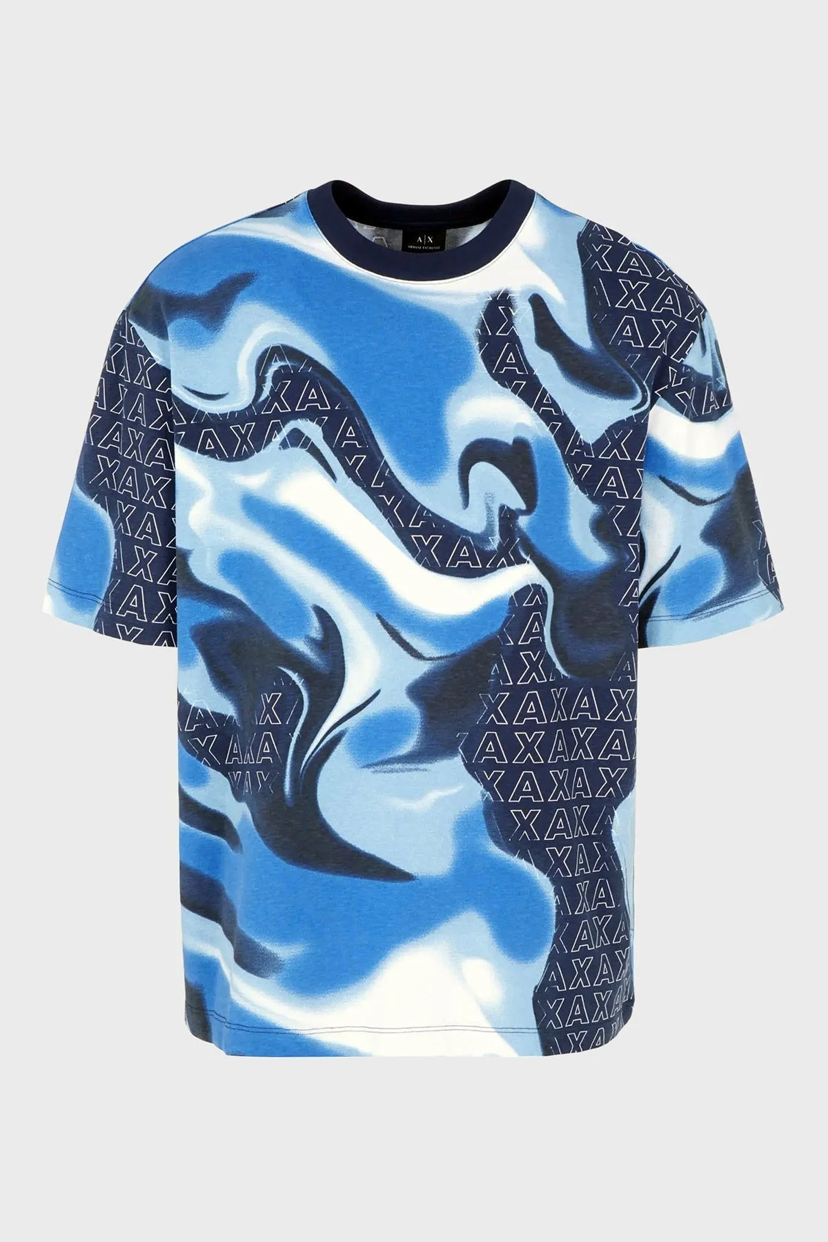 Armani Exchange Desenli Pamuklu Regular Fit Bisiklet Yaka Erkek T Shirt 6RZMHN ZJDHZ 25EA LACİVERT - 4