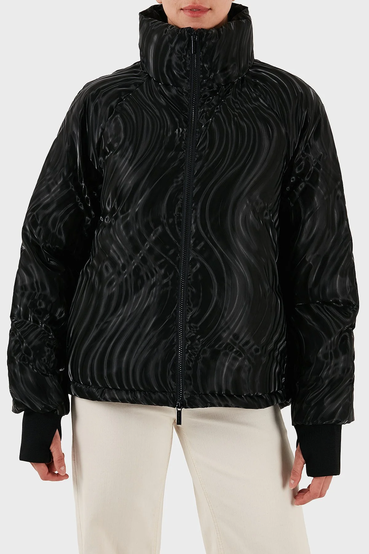 Armani Exchange Desenli Regular Fit Çıkarılabilir Kapüşonlu Bayan Mont XW000690 AF16211 FC102 SİYAH - 1