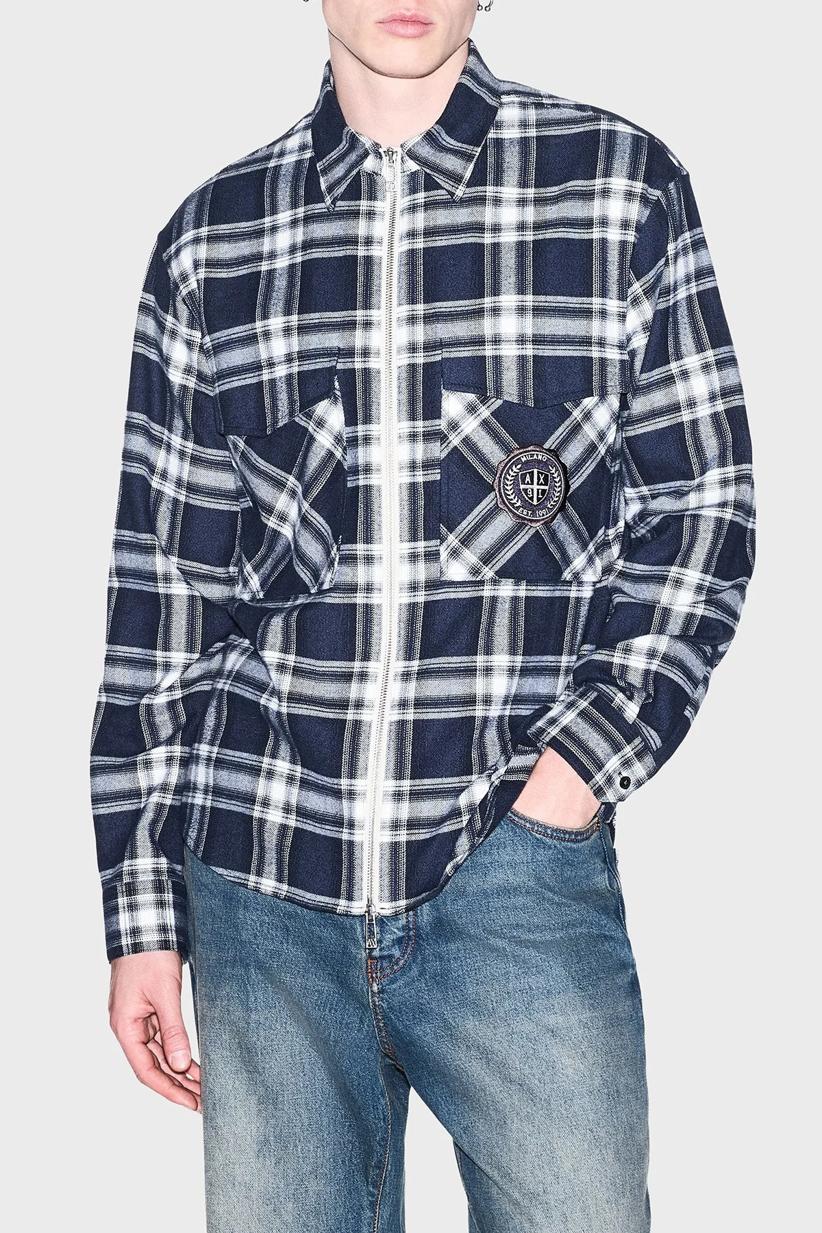 Armani Exchange Ekoseli Oversize Fit Uzun Kollu Erkek Gömlek XM003255 AF27138 FB529 Lacivert - 1
