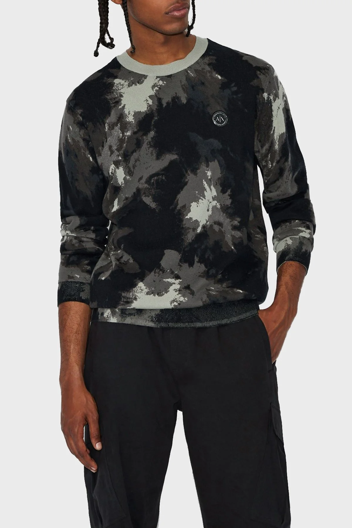 Armani Exchange Logolu % 100 Pamuk Regular Fit Erkek Kazak 6KZM1R ZMX8Z 2208 SİYAH-GRİ - 1