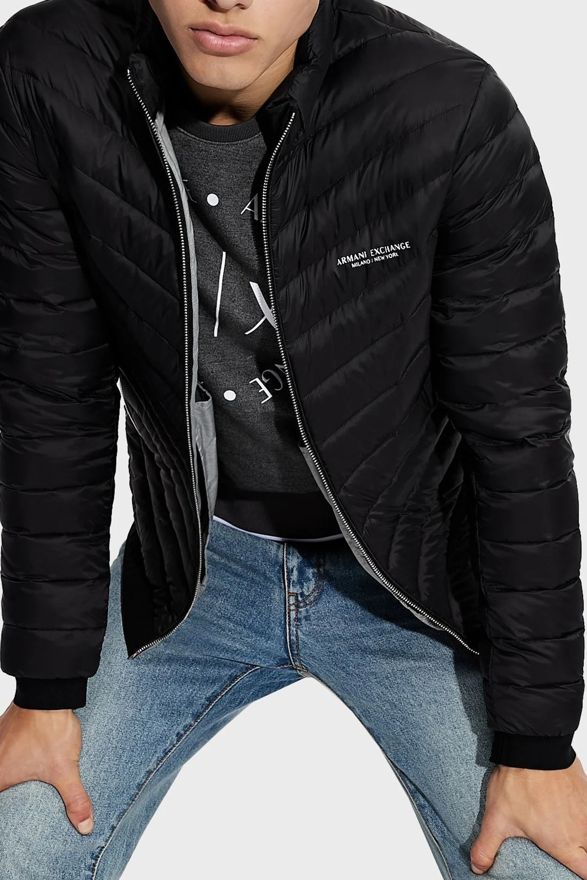 Armani Exchange Logolu Kaz Tüyü Dolgulu Dik Yaka Erkek Mont 8NZB52 ZNW3Z 0217 SİYAH - 3