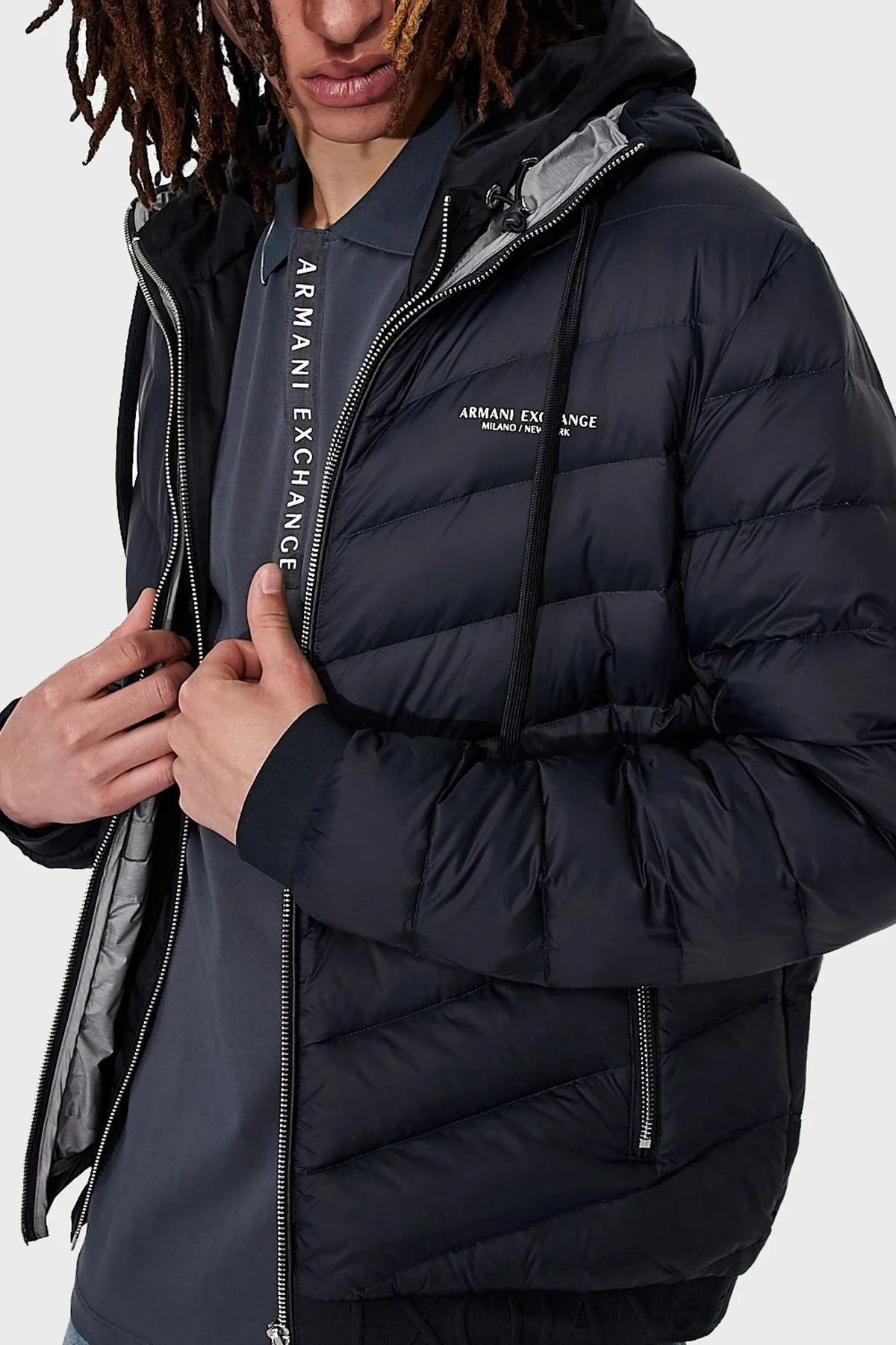 Armani Exchange Kapüşonlu Kaz Tüyü Dolgulu Regular Fit Şişme Erkek Mont 8NZB53 ZNW3Z 5578 LACİVERT - 7