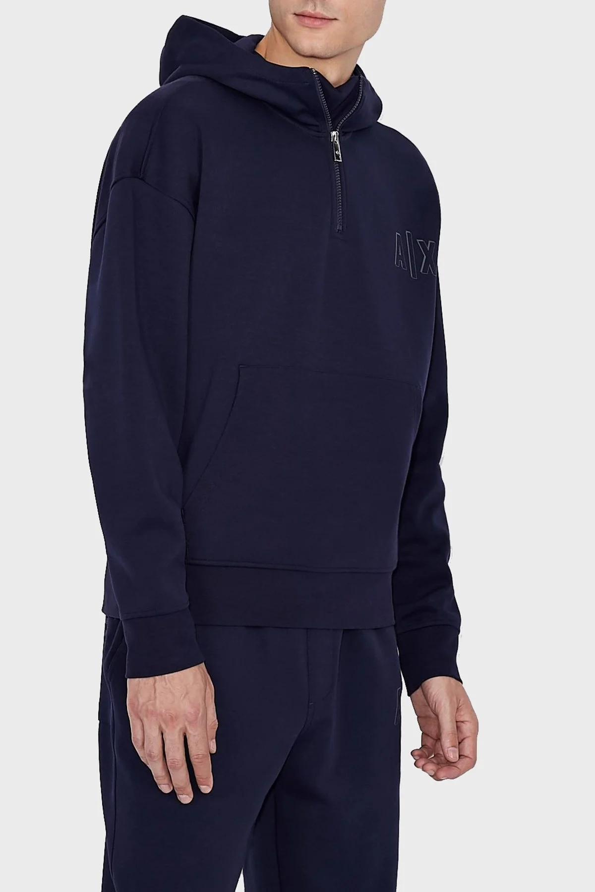 Armani Exchange Pamuklu Kapüşonlu Kanguru Cepli Regular Fit Erkek Sweat 6KZMGF ZJ5GZ 1505 LACİVERT - 1