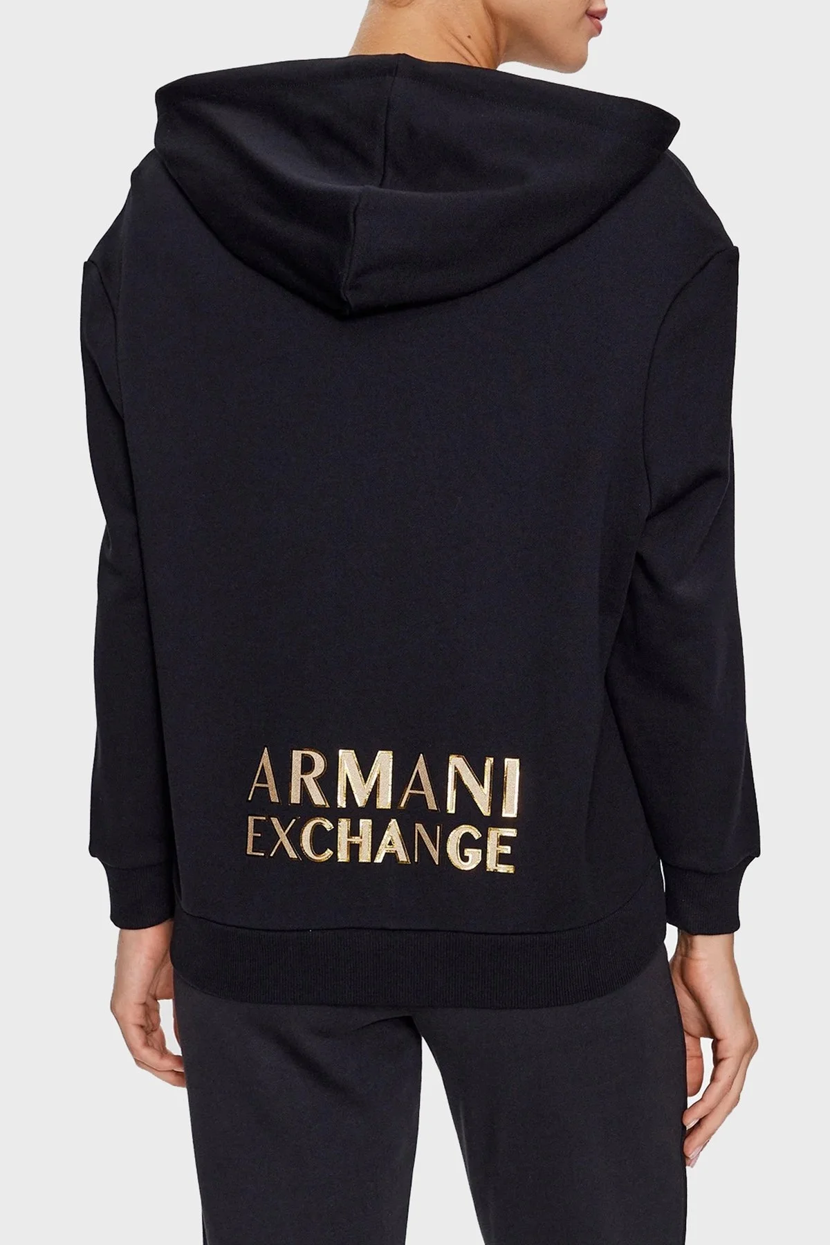 Armani Exchange Fermuarlı Kapüşonlu Pamuklu Regular Fit Bayan Sweat 6RYM10 YJDBZ 1200 SİYAH - 2