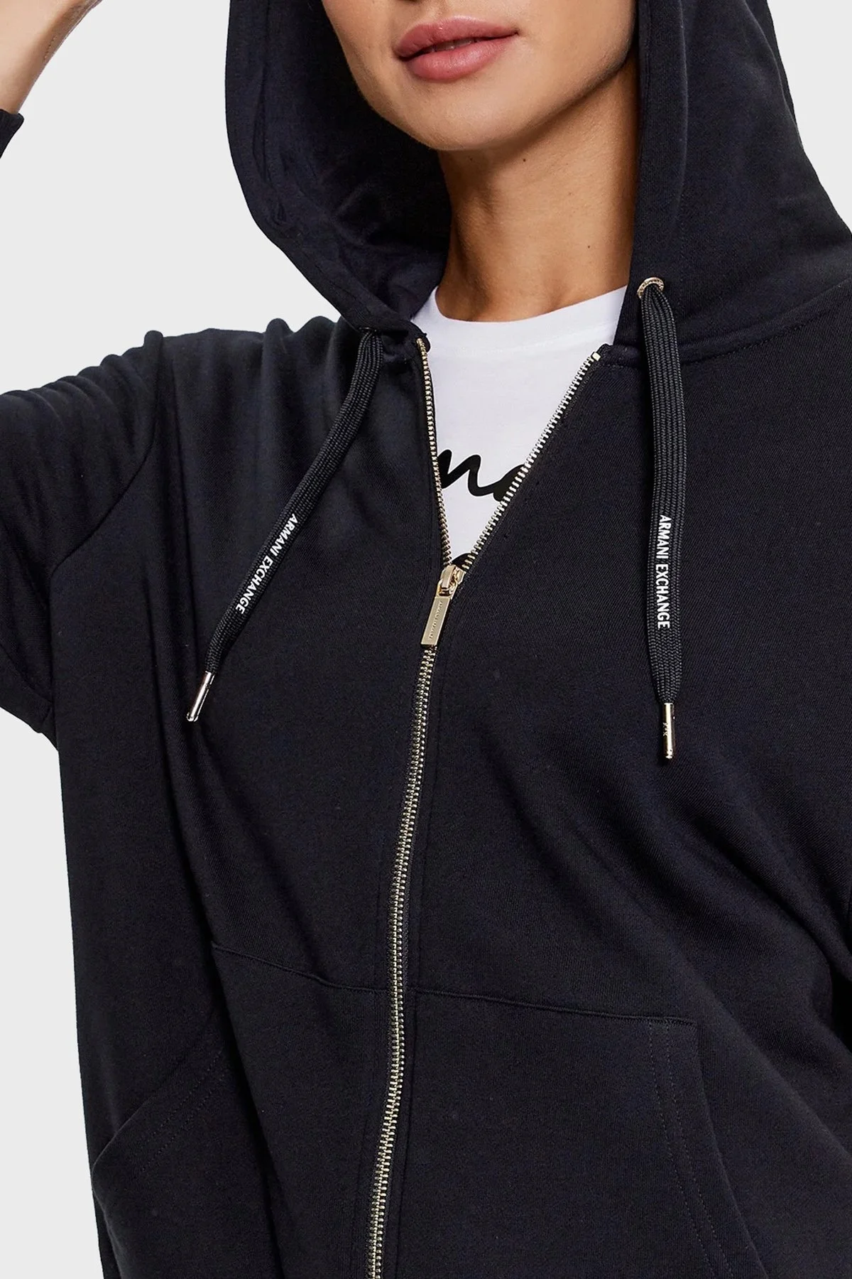 Armani Exchange Fermuarlı Kapüşonlu Pamuklu Regular Fit Bayan Sweat 6RYM10 YJDBZ 1200 SİYAH - 4