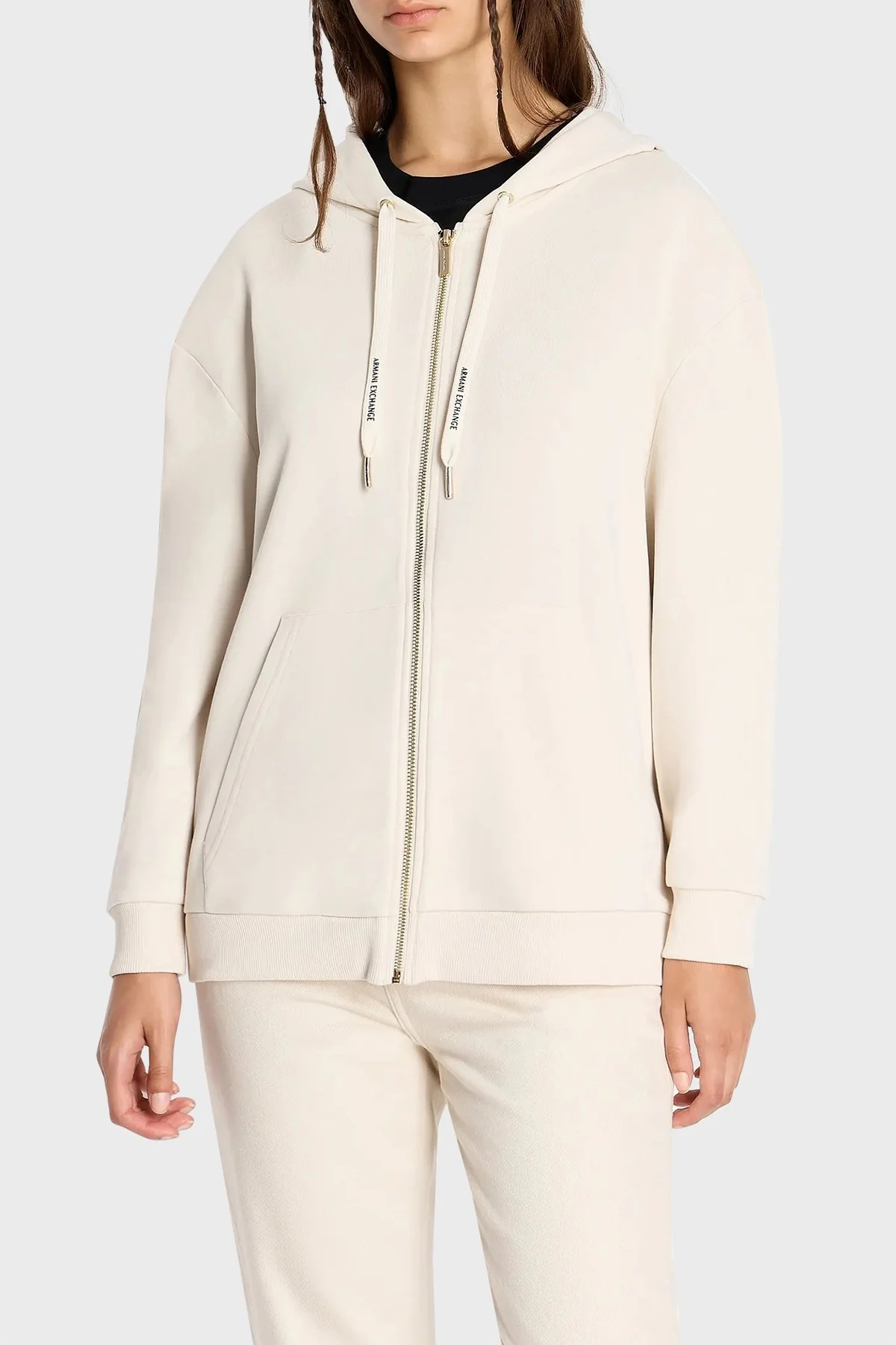 Armani Exchange Fermuarlı Kapüşonlu Pamuklu Regular Fit Bayan Sweat 6RYM10 YJDBZ 1783 BEJ - 1