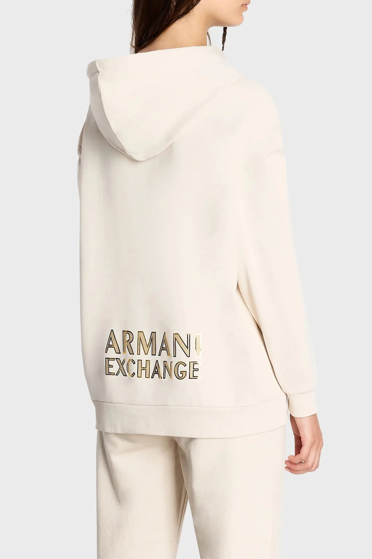Armani Exchange Fermuarlı Kapüşonlu Pamuklu Regular Fit Bayan Sweat 6RYM10 YJDBZ 1783 BEJ - 2