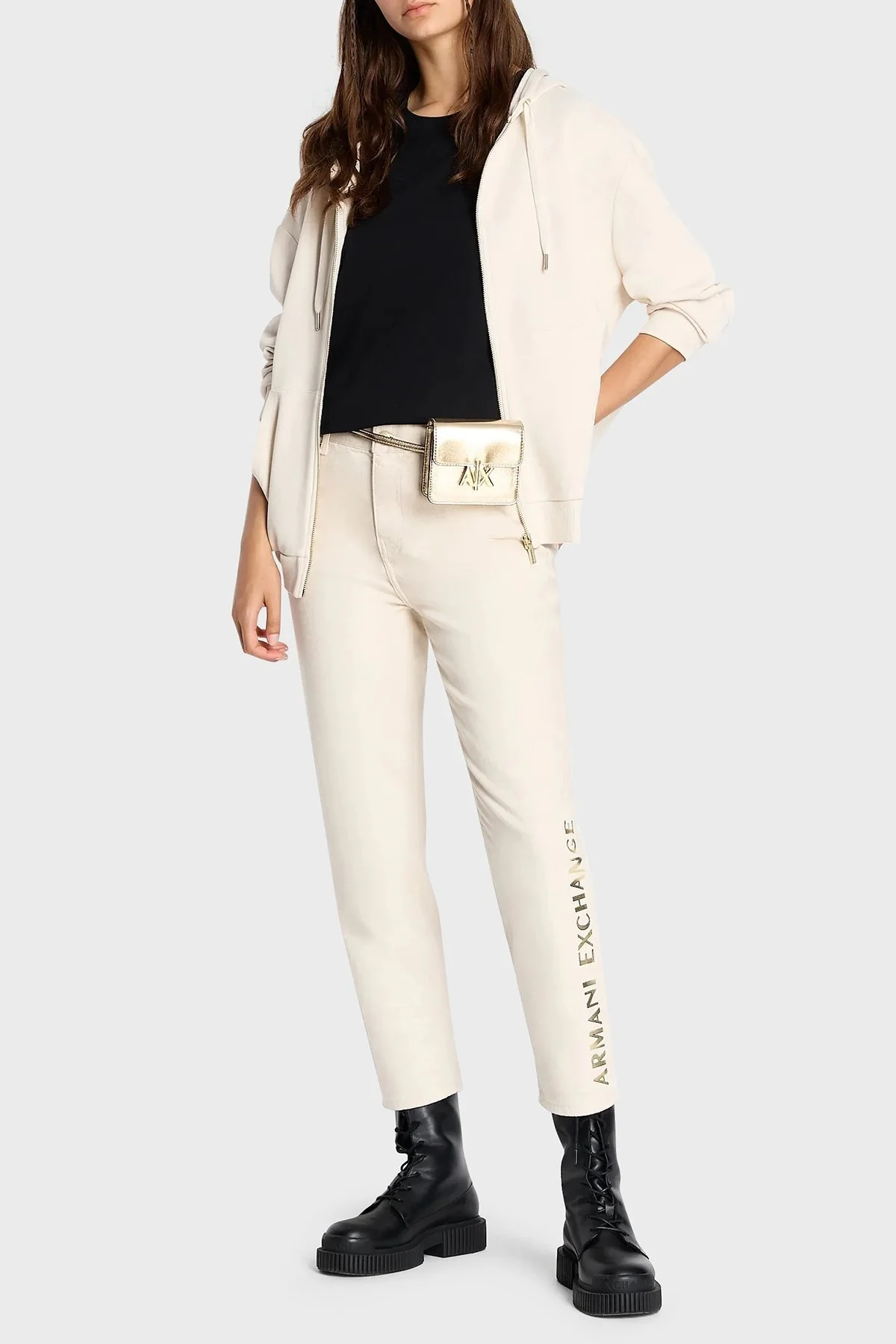 Armani Exchange Fermuarlı Kapüşonlu Pamuklu Regular Fit Bayan Sweat 6RYM10 YJDBZ 1783 BEJ - 3