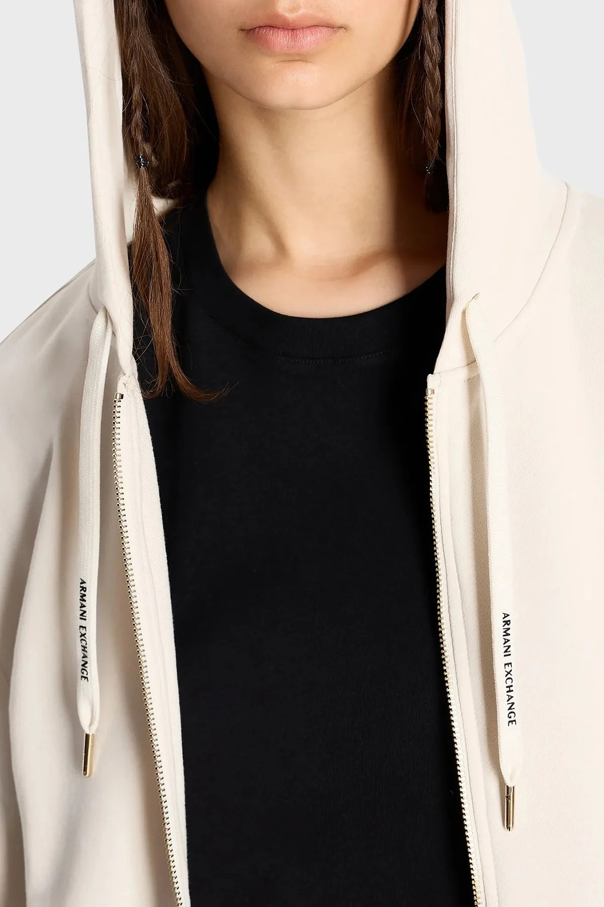 Armani Exchange Fermuarlı Kapüşonlu Pamuklu Regular Fit Bayan Sweat 6RYM10 YJDBZ 1783 BEJ - 4