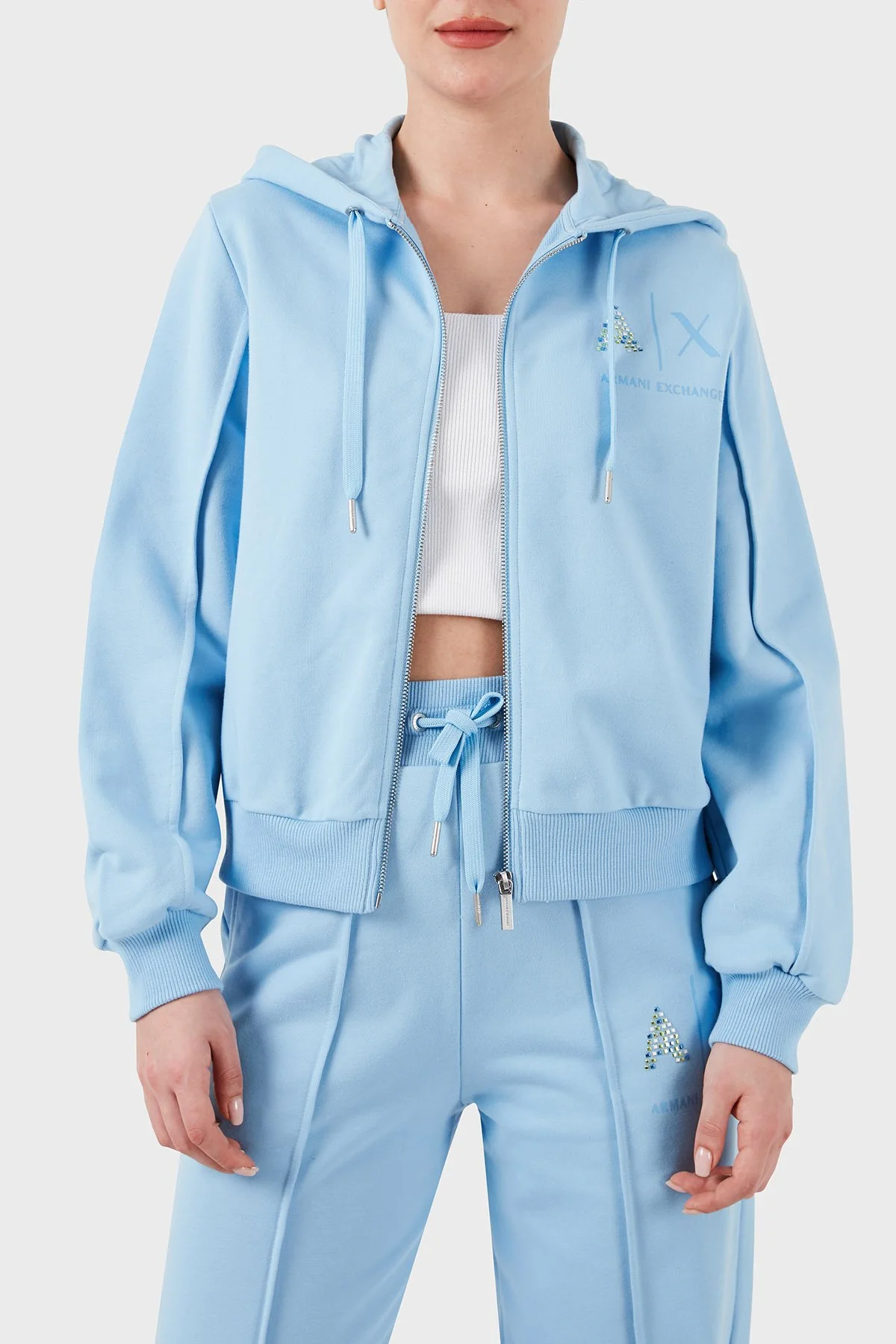Armani Exchange Fermuarlı Kapüşonlu Regular Fit Kadın Sweat 3DYM33 YJFEZ 15DD MAVİ - 1