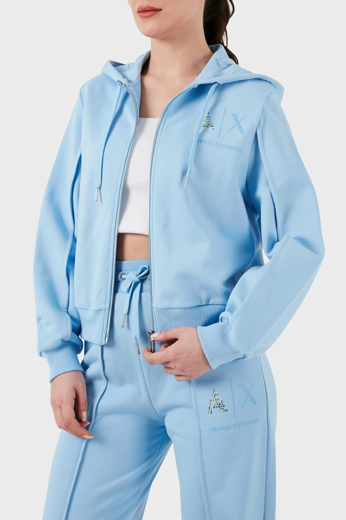 Armani Exchange Fermuarlı Kapüşonlu Regular Fit Kadın Sweat 3DYM33 YJFEZ 15DD MAVİ - 2