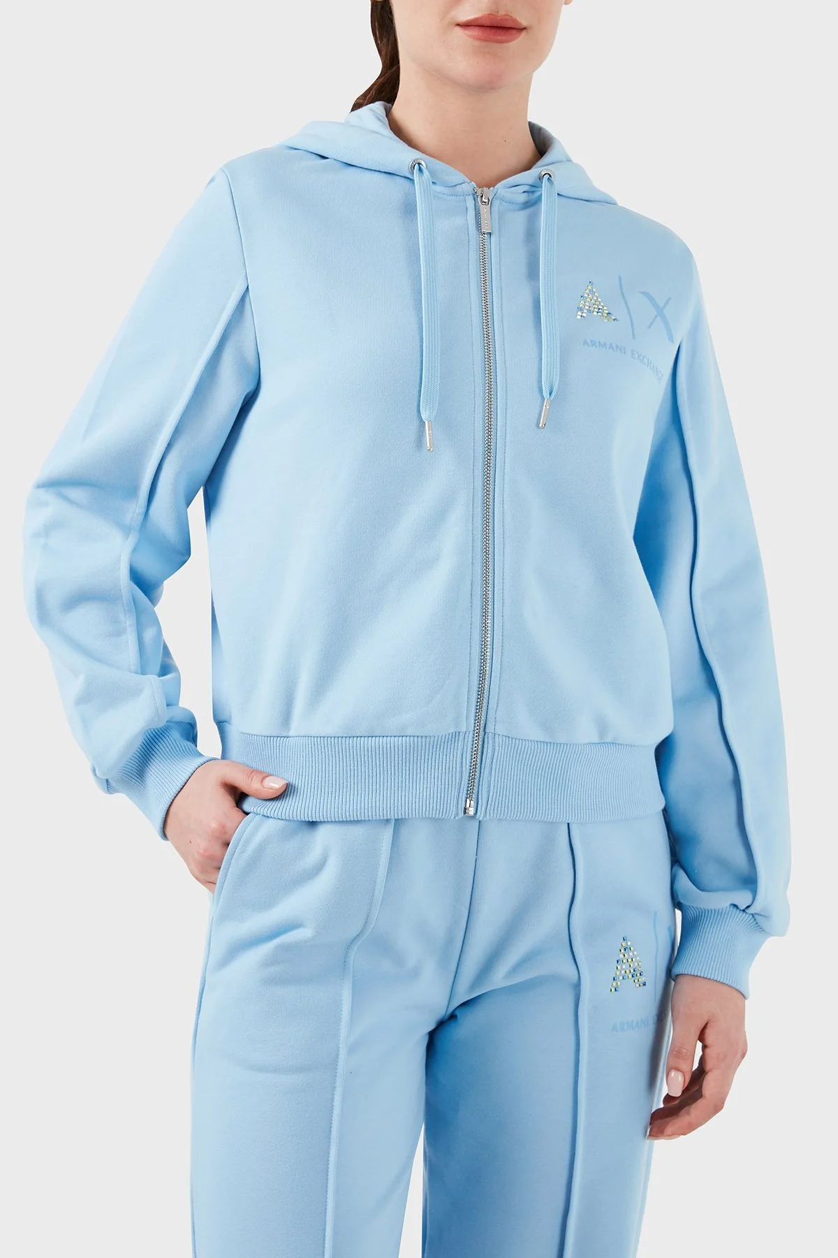 Armani Exchange Fermuarlı Kapüşonlu Regular Fit Kadın Sweat 3DYM33 YJFEZ 15DD MAVİ - 3