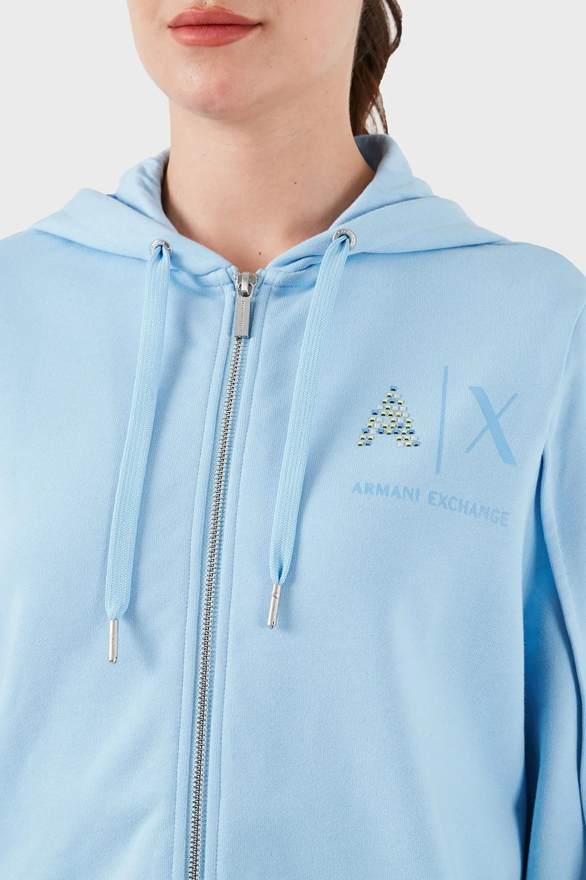 Armani Exchange Fermuarlı Kapüşonlu Regular Fit Kadın Sweat 3DYM33 YJFEZ 15DD MAVİ - 4