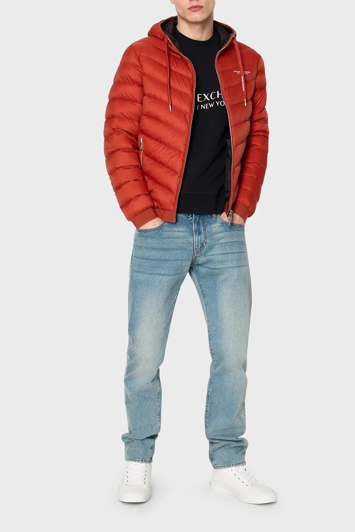 Armani Exchange Fermuarlı Kapüşonlu Regular Fit Şişme Erkek Mont 8NZB53 ZNW3Z 24AC KIRMIZI-SİYAH - 4