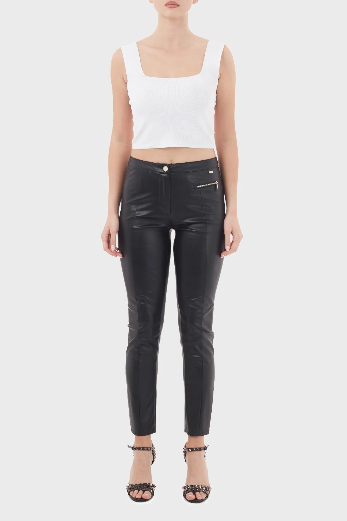 Armani Exchange Fermuarlı Paça Detaylı Deri Görünümlü Bayan Tayt 6HYP11 YNKNZ 1200 SİYAH - 1