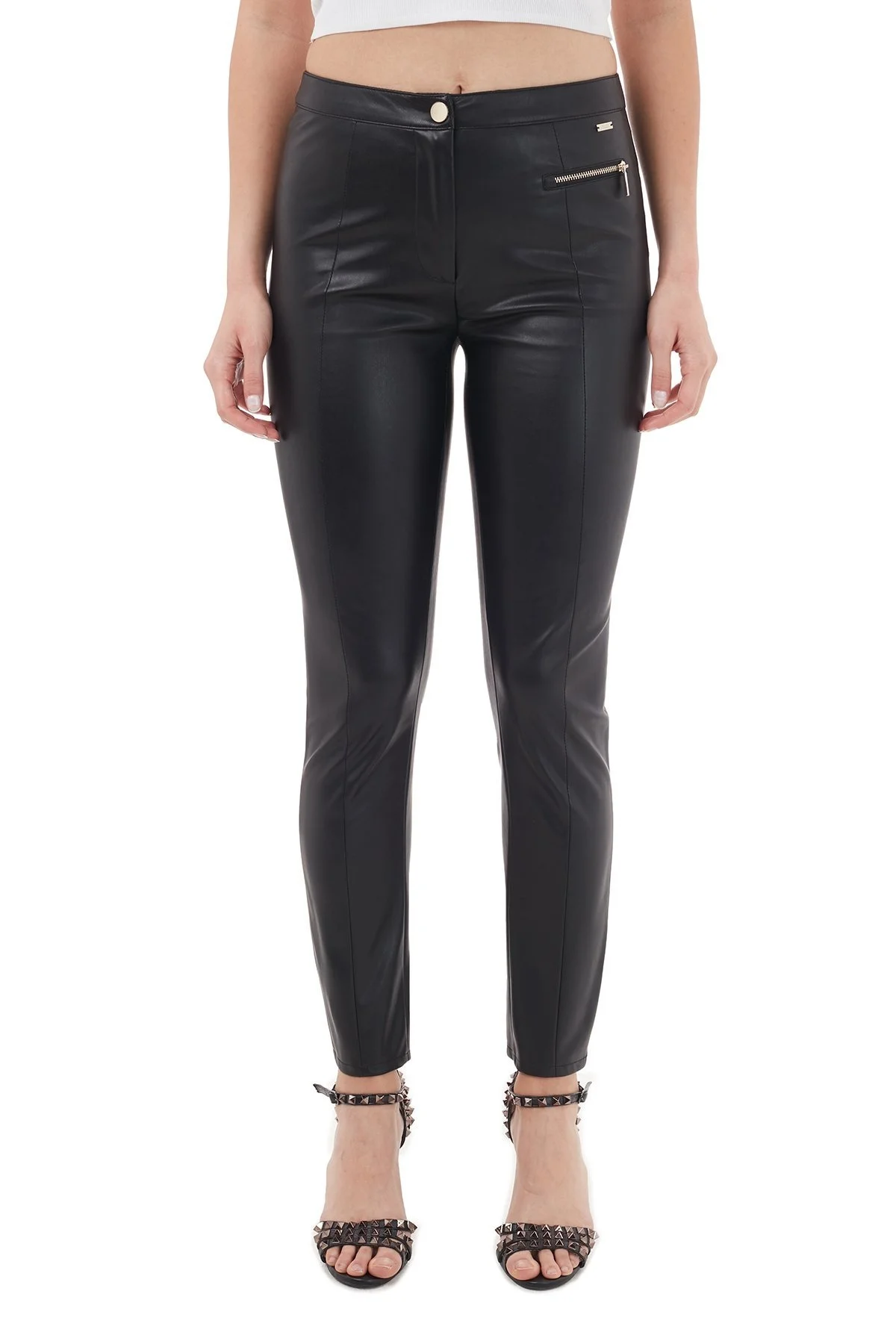 Armani Exchange Fermuarlı Paça Detaylı Deri Görünümlü Bayan Tayt 6HYP11 YNKNZ 1200 SİYAH - 2