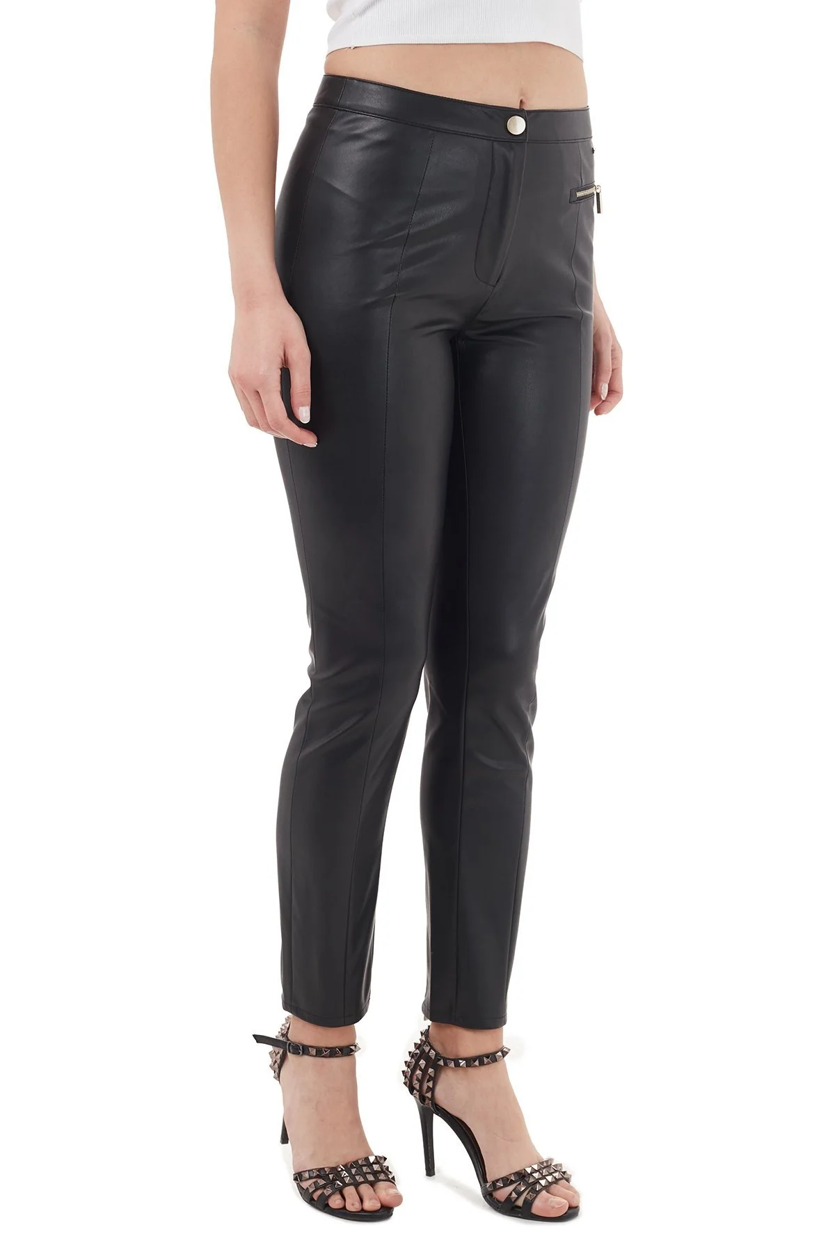 Armani Exchange Fermuarlı Paça Detaylı Deri Görünümlü Bayan Tayt 6HYP11 YNKNZ 1200 SİYAH - 4