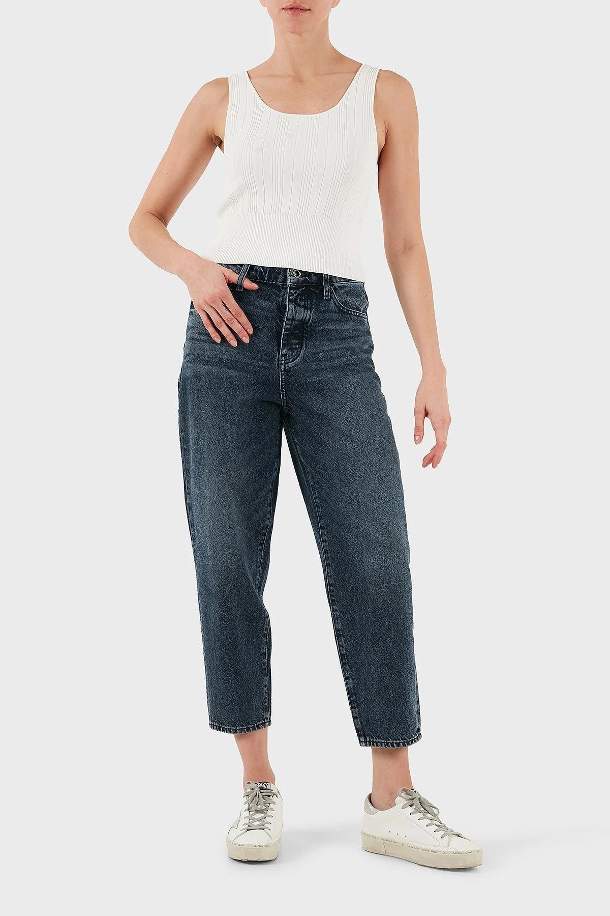 Armani Exchange Fitilli Slim Fit Bisiklet Yaka Bayan Top XW001303 AF10352 U1003 EKRU - 7