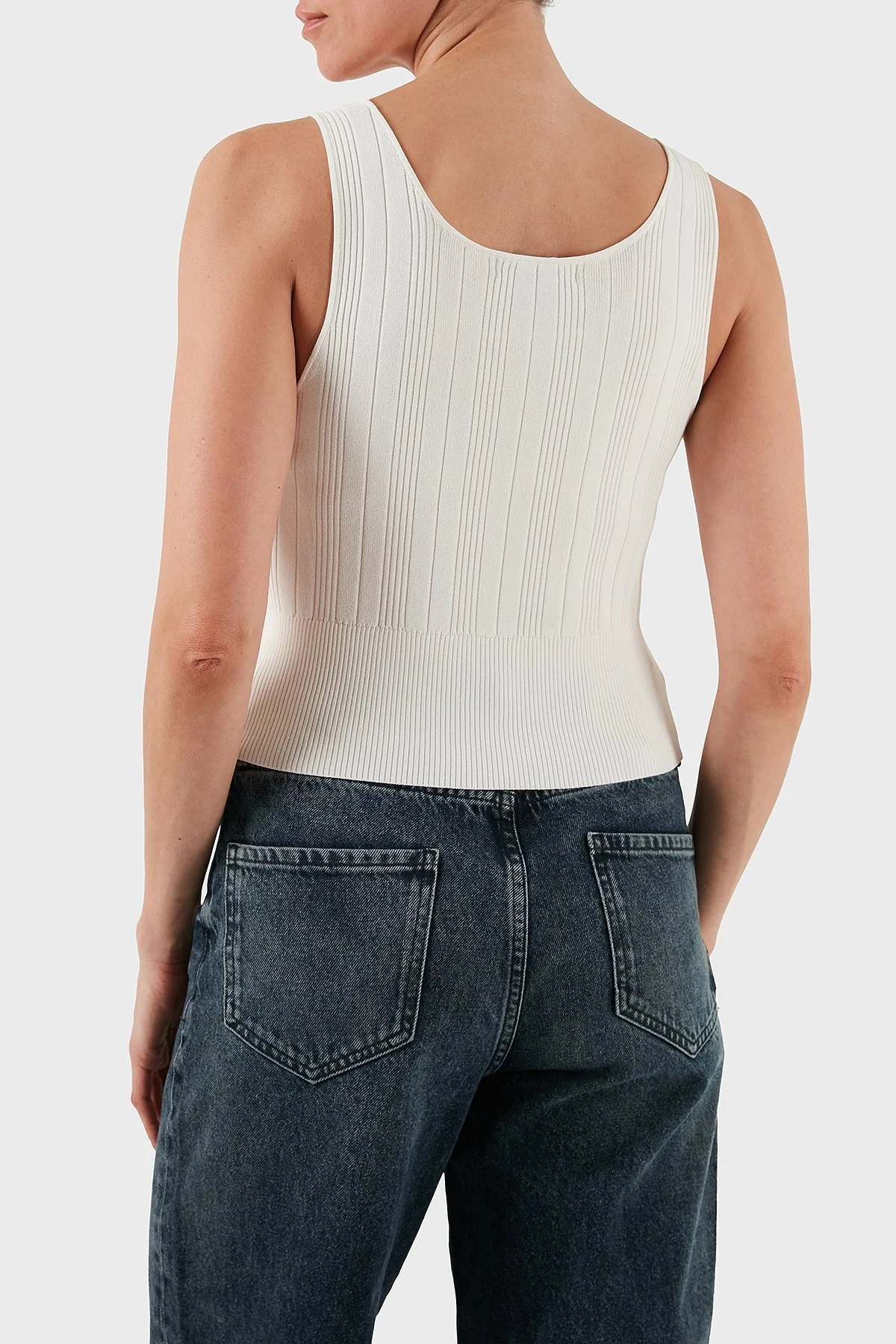 Armani Exchange Fitilli Slim Fit Bisiklet Yaka Bayan Top XW001303 AF10352 U1003 EKRU - 8