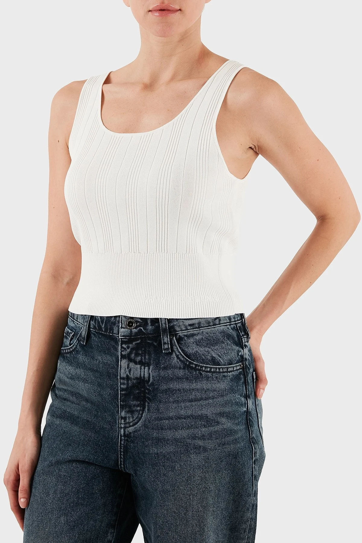 Armani Exchange Fitilli Slim Fit Bisiklet Yaka Bayan Top XW001303 AF10352 U1003 EKRU - 9