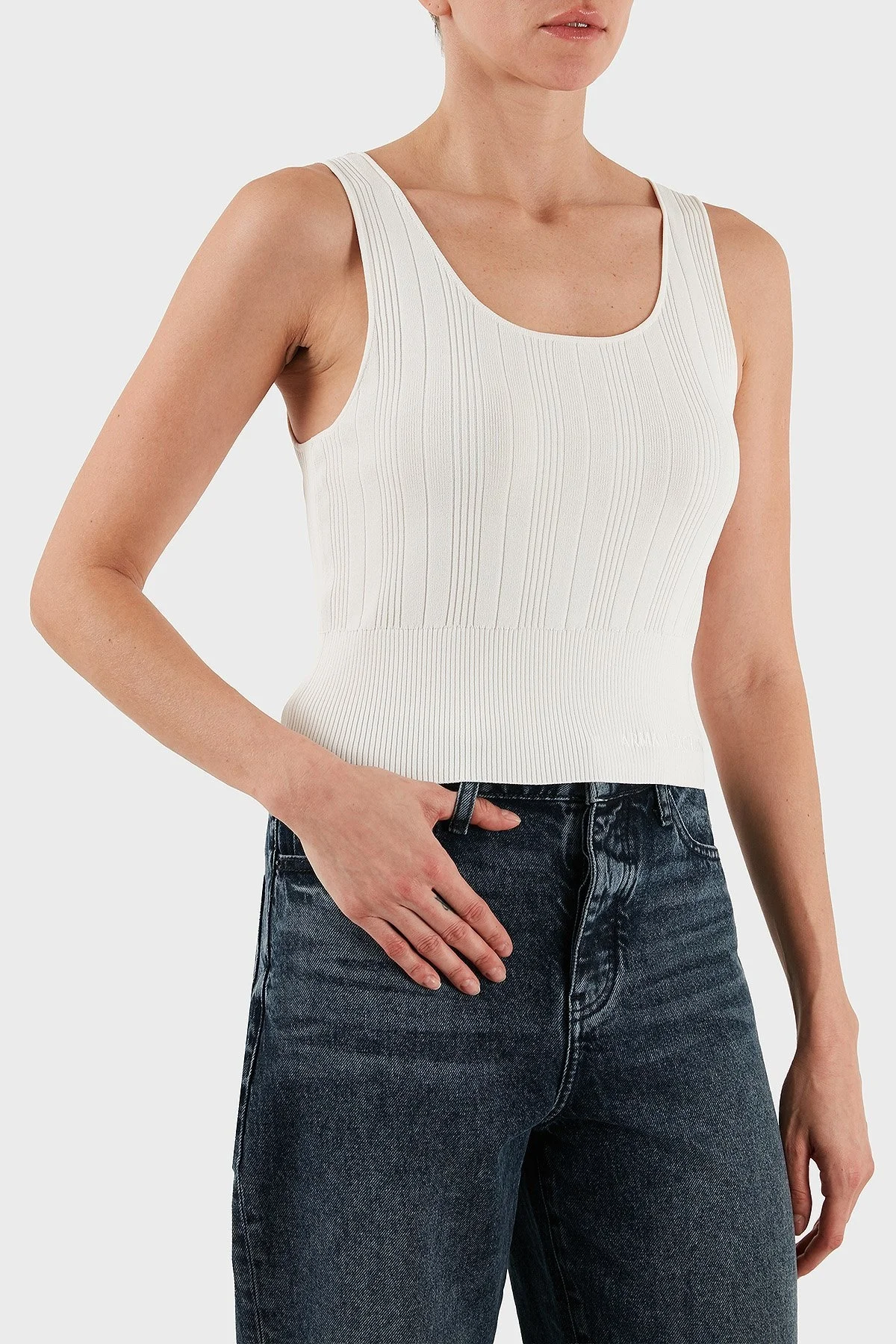 Armani Exchange Fitilli Slim Fit Bisiklet Yaka Bayan Top XW001303 AF10352 U1003 EKRU - 10