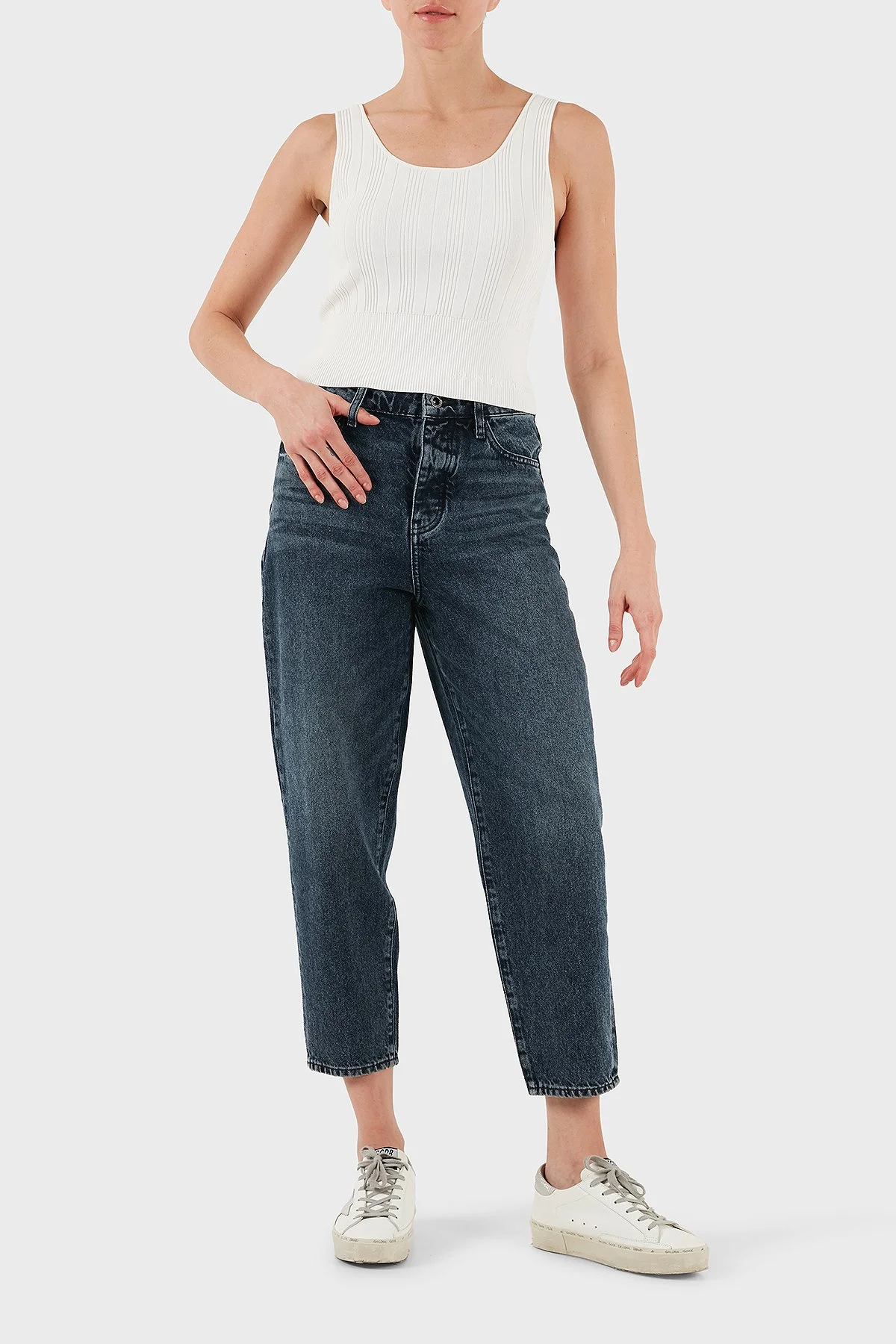 Armani Exchange Fitilli Slim Fit Bisiklet Yaka Kadın Top XW001303 AF10352 U1003 Ekru - 2