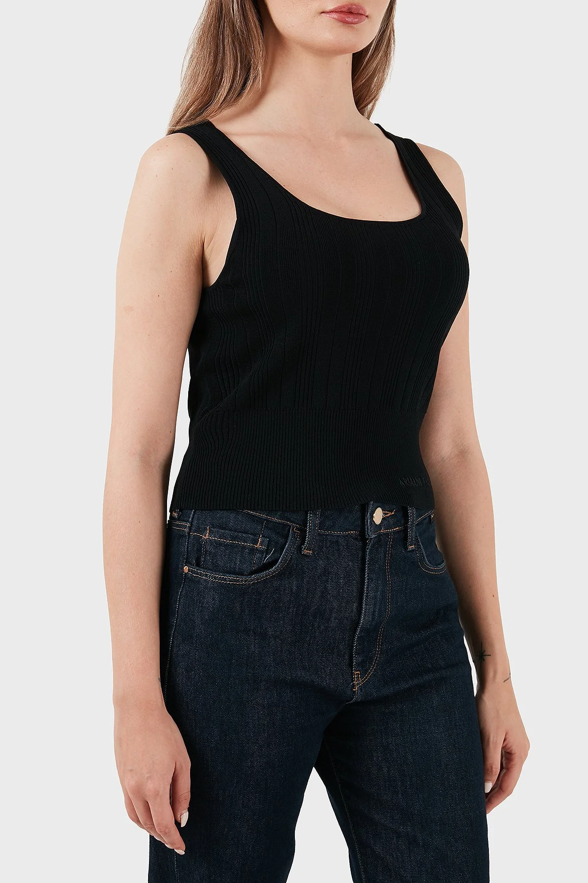 Armani Exchange Fitilli Slim Fit Yuvarlak Yaka Bayan Top XW001303 AF10352 UC001 SİYAH - 3