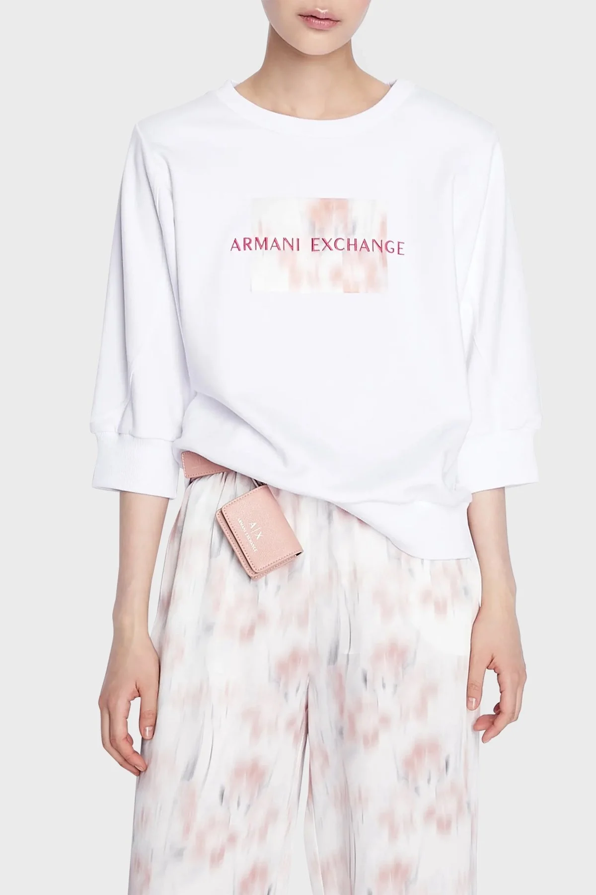 Armani Exchange Fransız Havlu Kumaşlı Pamuklu Truvakar Kol Bisiklet Yaka Bayan Sweat 3RYM84 YJDSZ 1000 BEYAZ - 1