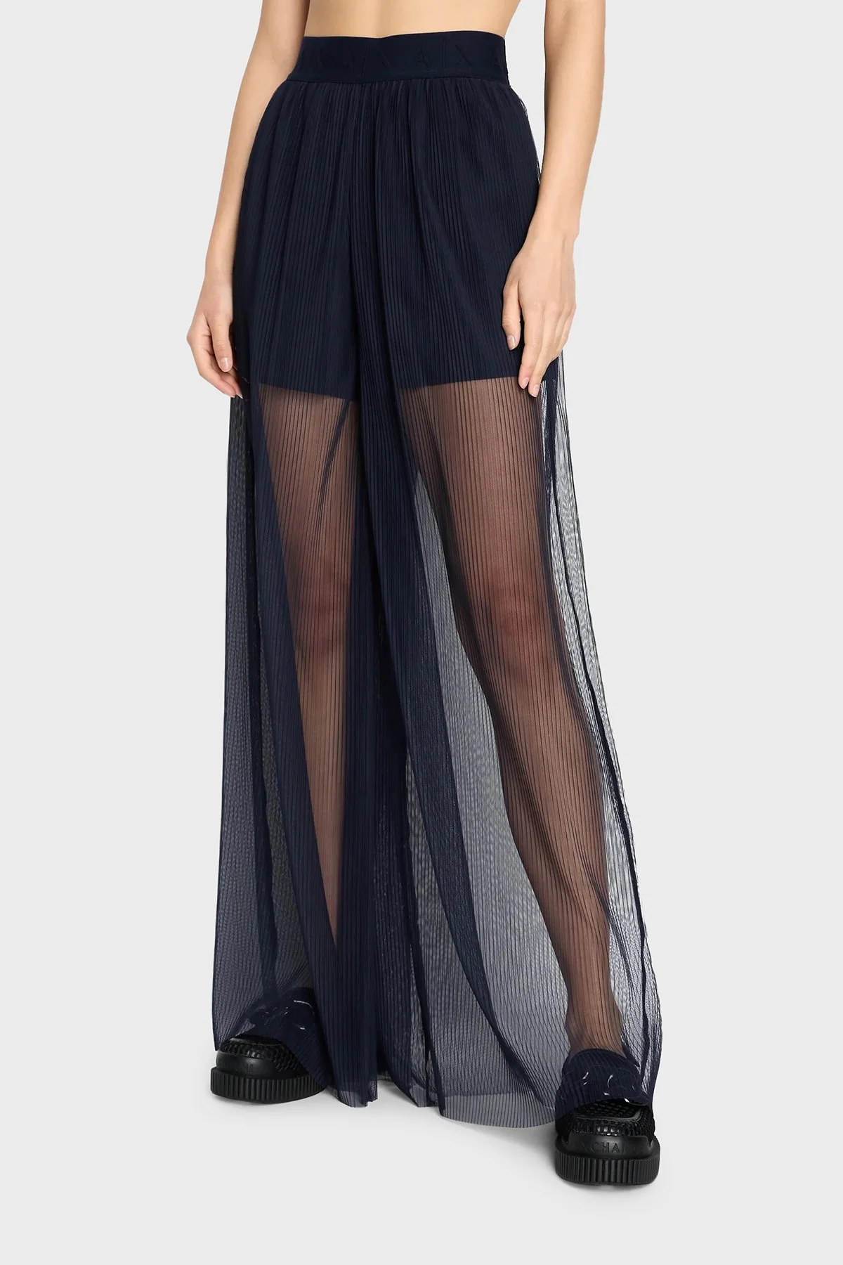 Armani Exchange Geniş Paça Transparan Kadın Pantolon 3DYP10 YN8QZ 1593 LACİVERT - 1