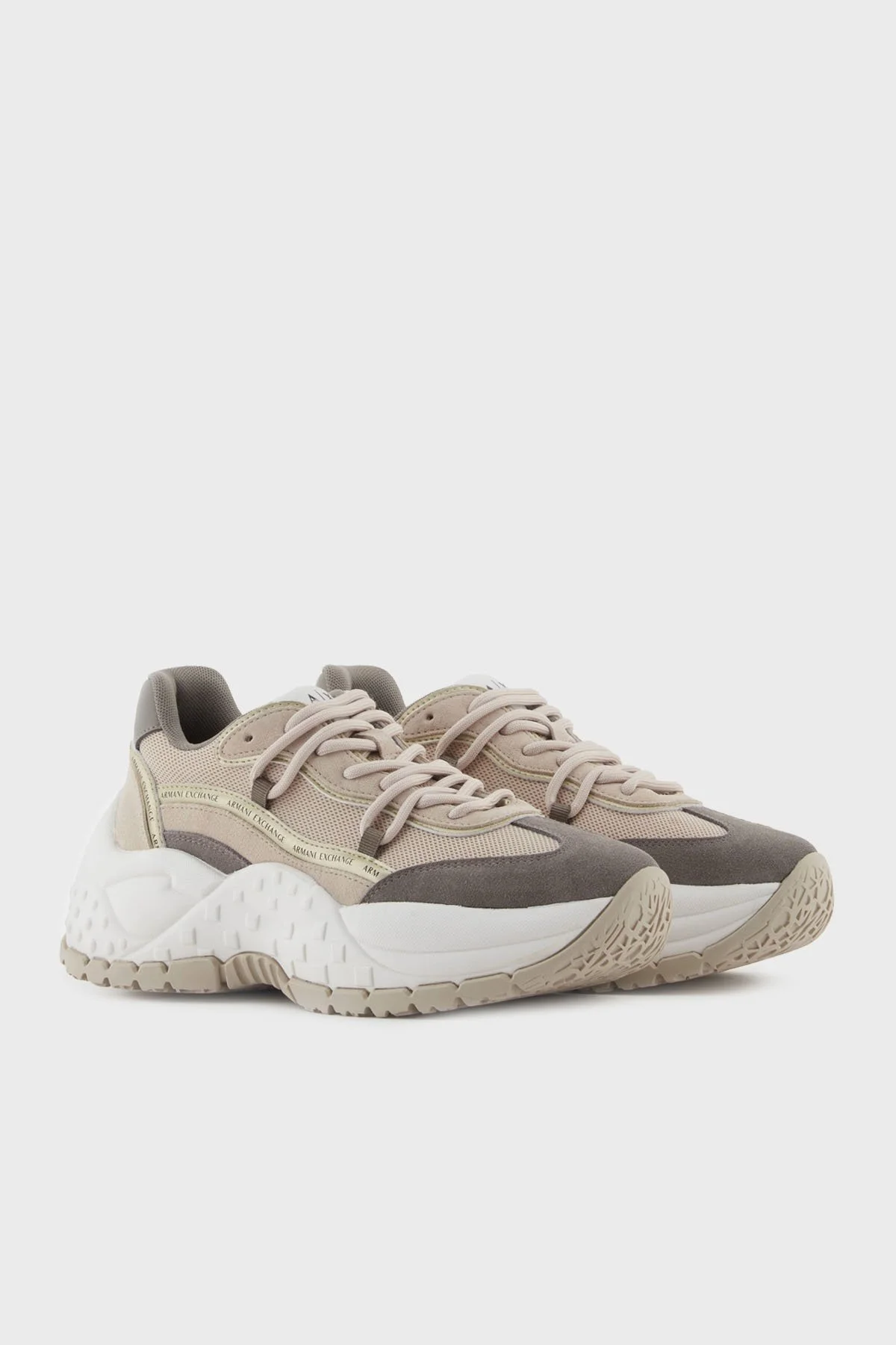 Armani Exchange Hakiki Deri Karışımlı Süet Detaylı Kalın Taban Sneaker Bayan Ayakkabı XW001627 AF17447 M1176 BEJ - 8