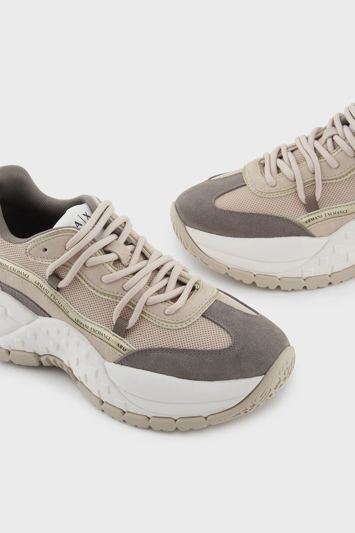 Armani Exchange Hakiki Deri Karışımlı Süet Detaylı Kalın Taban Sneaker Bayan Ayakkabı XW001627 AF17447 M1176 BEJ - 10