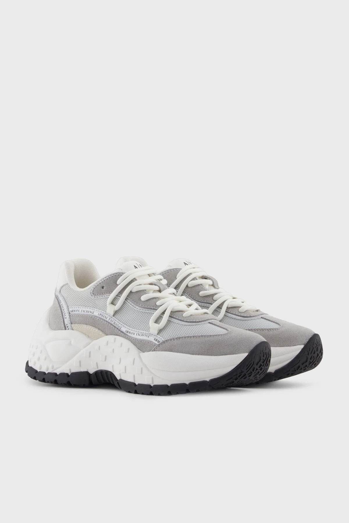 Armani Exchange Hakiki Deri Karışımlı Süet Detaylı Kalın Taban Sneaker Bayan Ayakkabı XW001627 AF17447 MZ293 GRİ-BEYAZ - 8