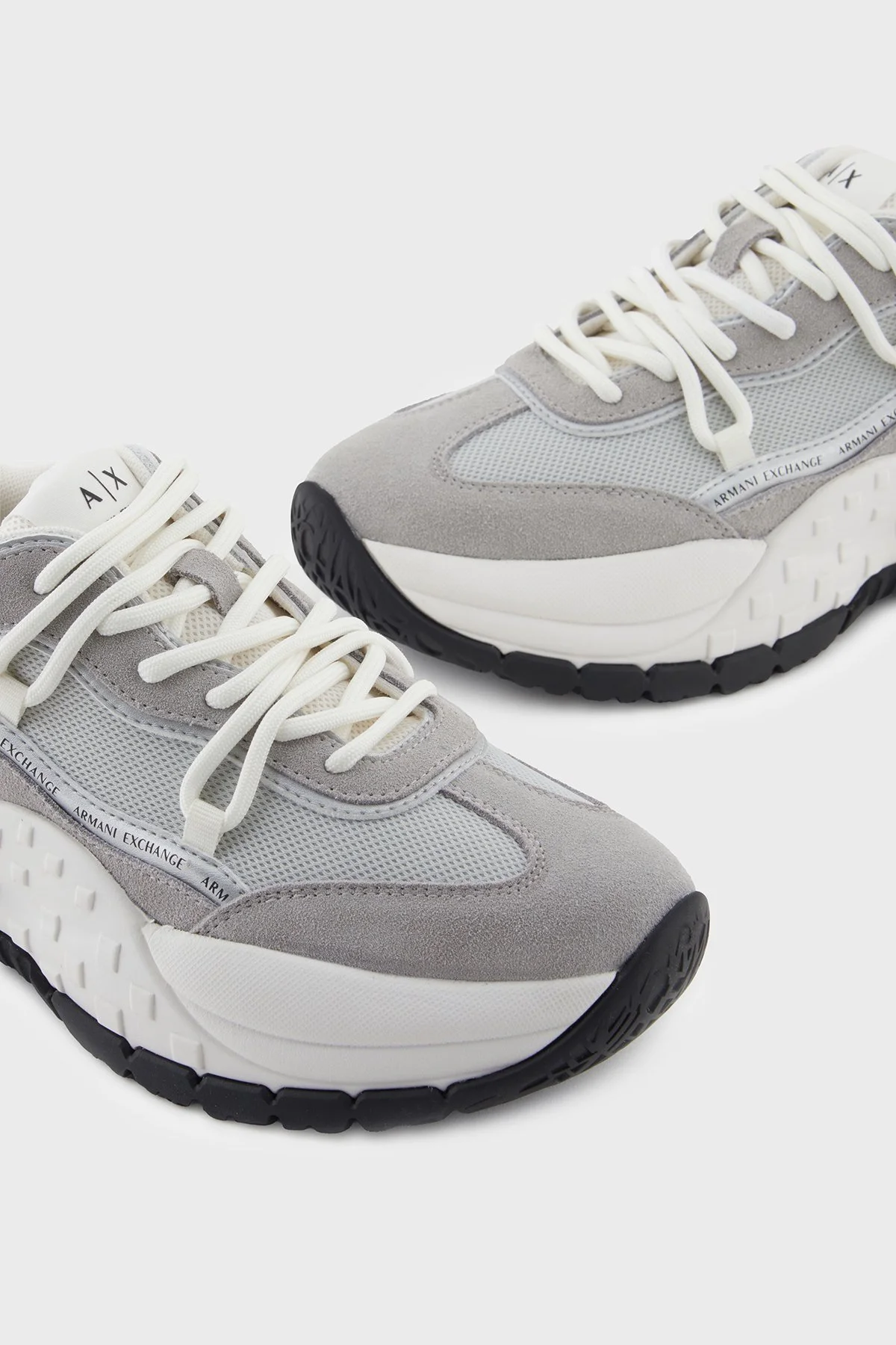 Armani Exchange Hakiki Deri Karışımlı Süet Detaylı Kalın Taban Sneaker Bayan Ayakkabı XW001627 AF17447 MZ293 GRİ-BEYAZ - 10