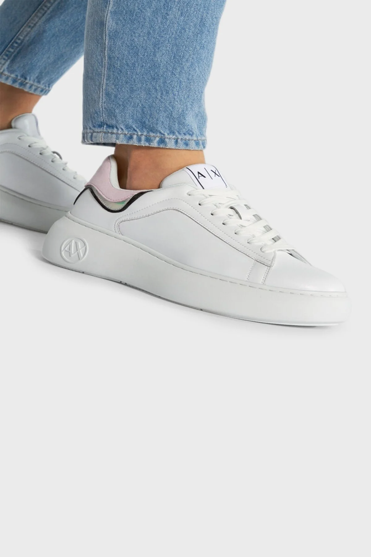 Armani Exchange Hakiki Deri Sneaker Bayan Ayakkabı XDX108 XV635 00152 BEYAZ - 2