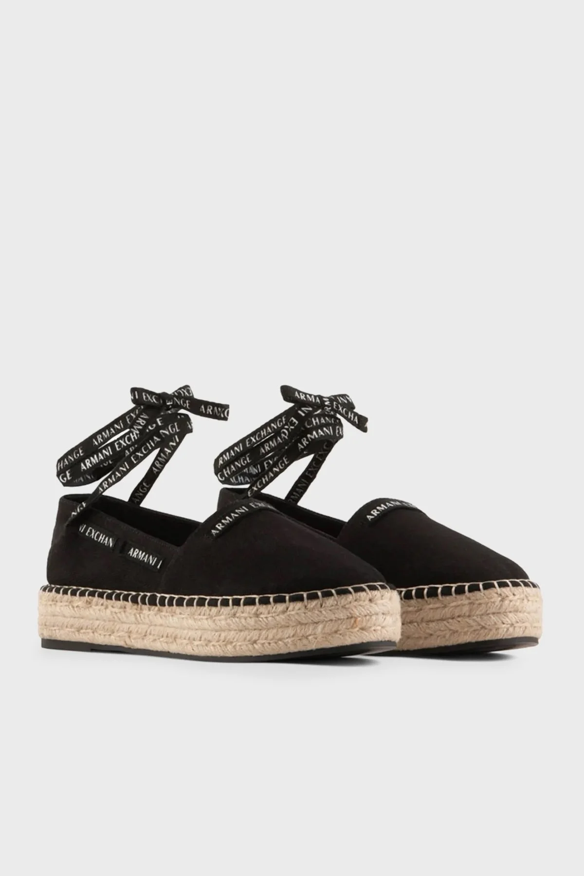 Armani Exchange Hasır Tabanlı Bağcıklı Bayan Sandalet XDS004 XV681 00002 SİYAH - 2