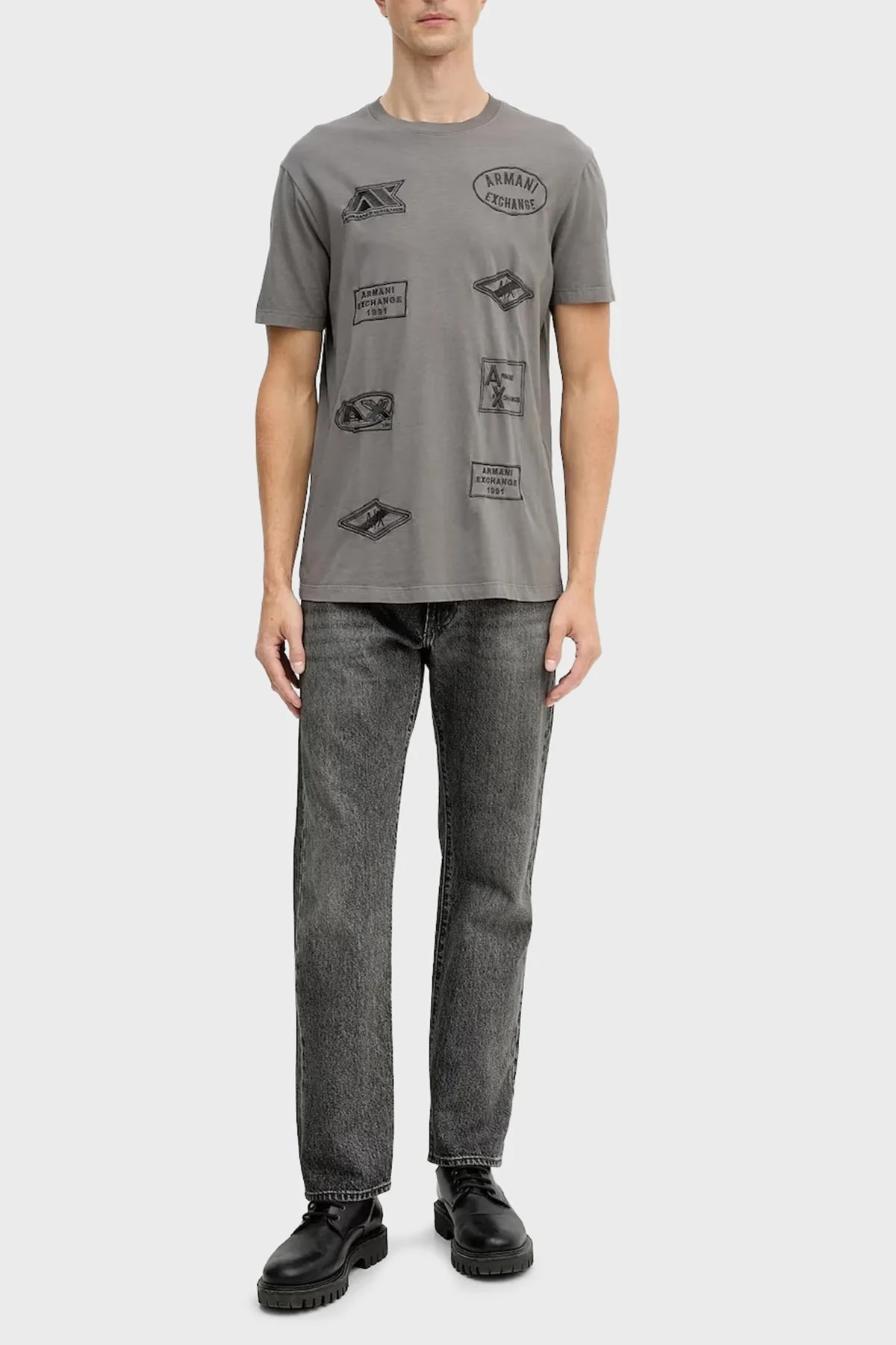 Armani Exchange İşlemeli Pamuklu Regular Fit Bisiklet Yaka Erkek T Shirt XM001899 AF16283 U8092 KOYU GRİ - 2