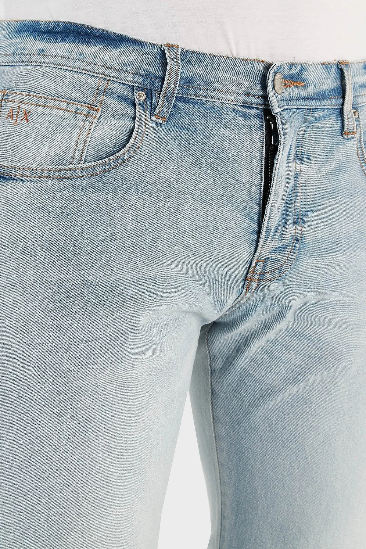 Armani Exchange J13 Pamuklu Normal Bel Slim Fit Dar Paça Jeans Erkek Kot Pantolon 3RZJ13 Z1PZZ 1500 AÇIK MAVİ - 4