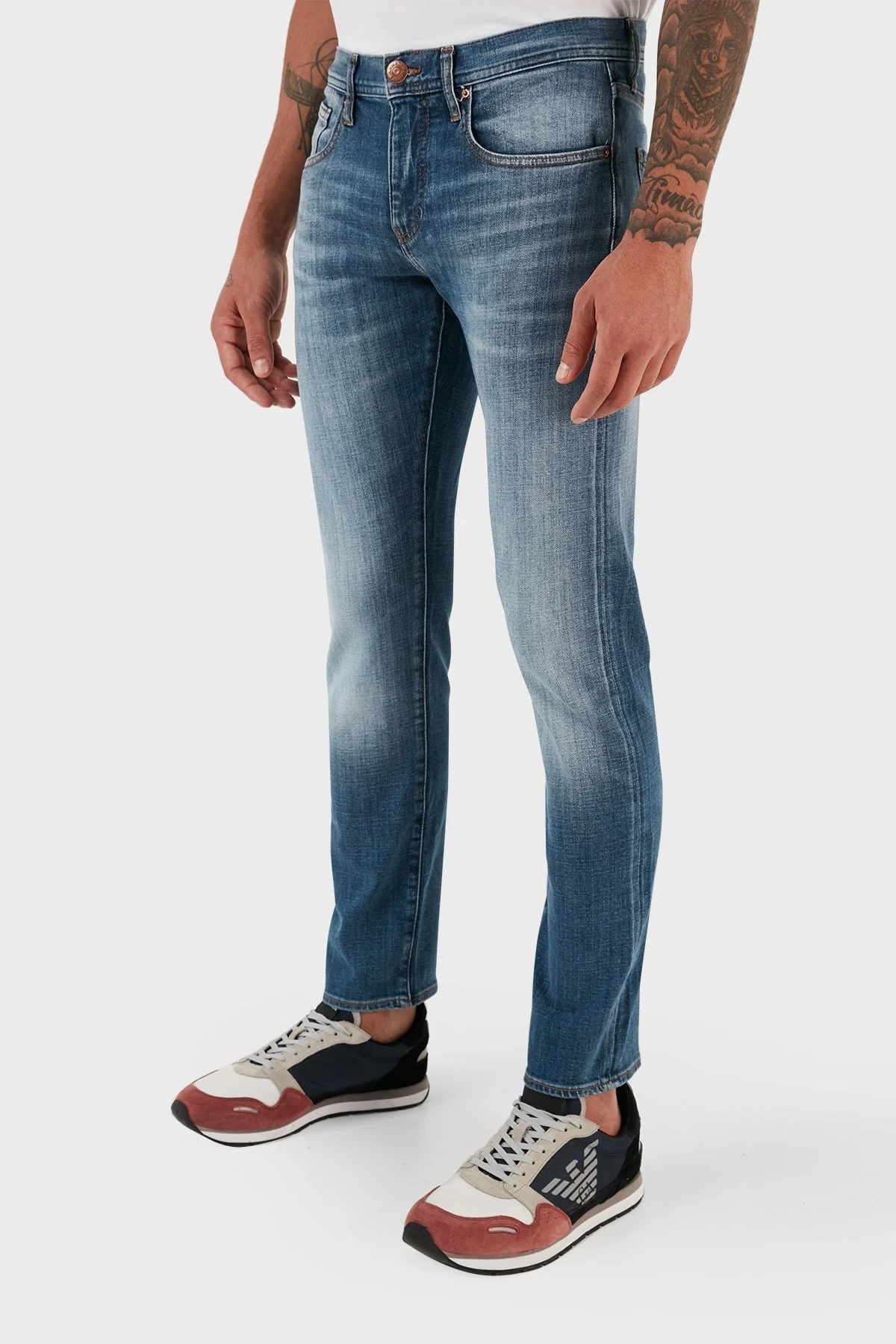 Armani Exchange J13 Pamuklu Yüksel Bel Skinny Fit Dar Paça Jeans Erkek Kot Pantolon 6RZJ13 Z191Z 1500 MAVİ - 4
