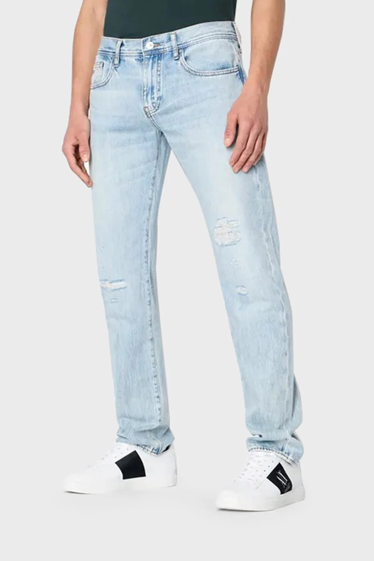 Armani Exchange J13 Yırtık Detaylı Organik Pamuklu Slim Fit Jeans Erkek Kot Pantolon 3RZJ13 Z1S5Z 1500 LACİVERT - 1
