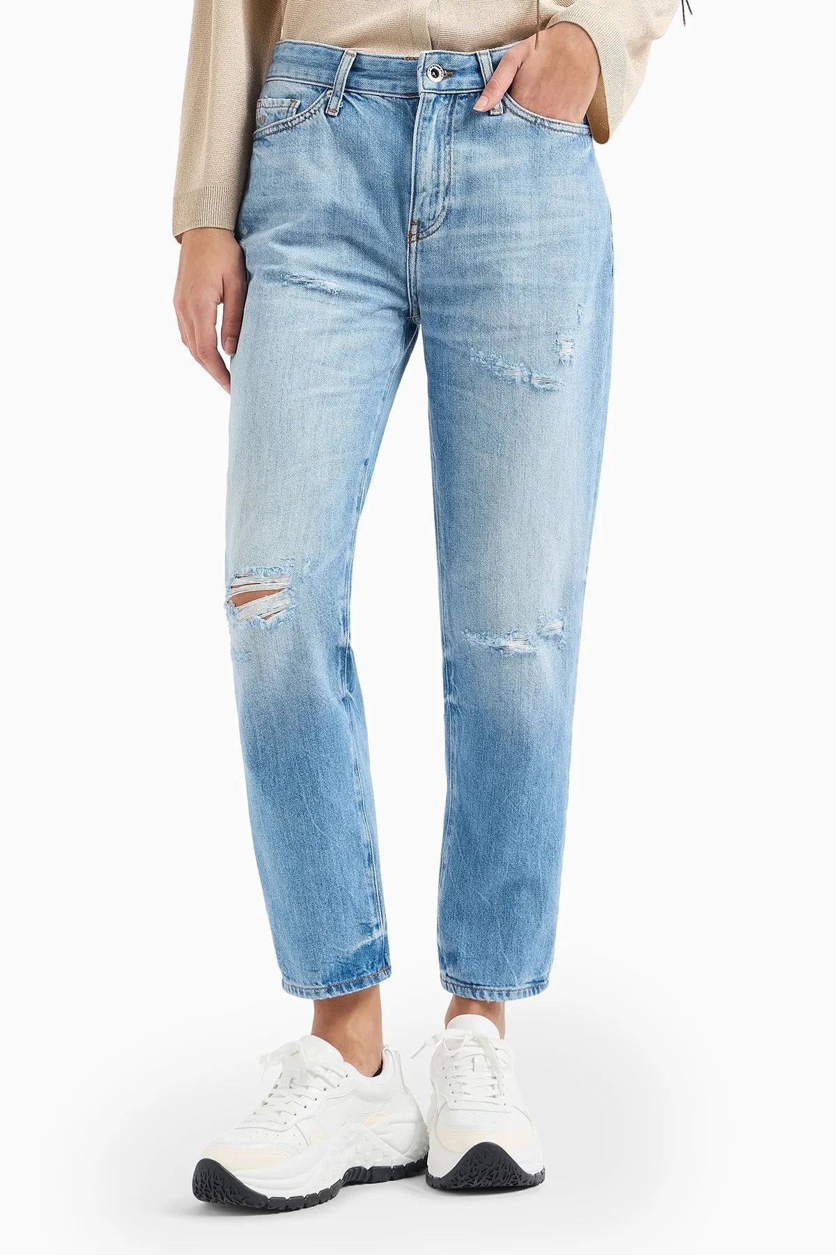 Armani Exchange J16 Boyfriend Yüksek Bel Jeans Bayan Kot Pantolon 3DYJ16 Y16GZ 05EL AÇIK MAVİ - 1