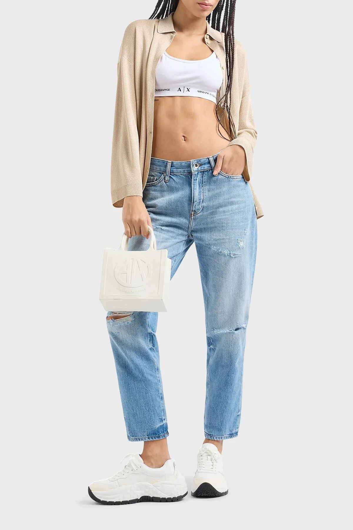 Armani Exchange J16 Boyfriend Yüksek Bel Jeans Bayan Kot Pantolon 3DYJ16 Y16GZ 05EL AÇIK MAVİ - 3