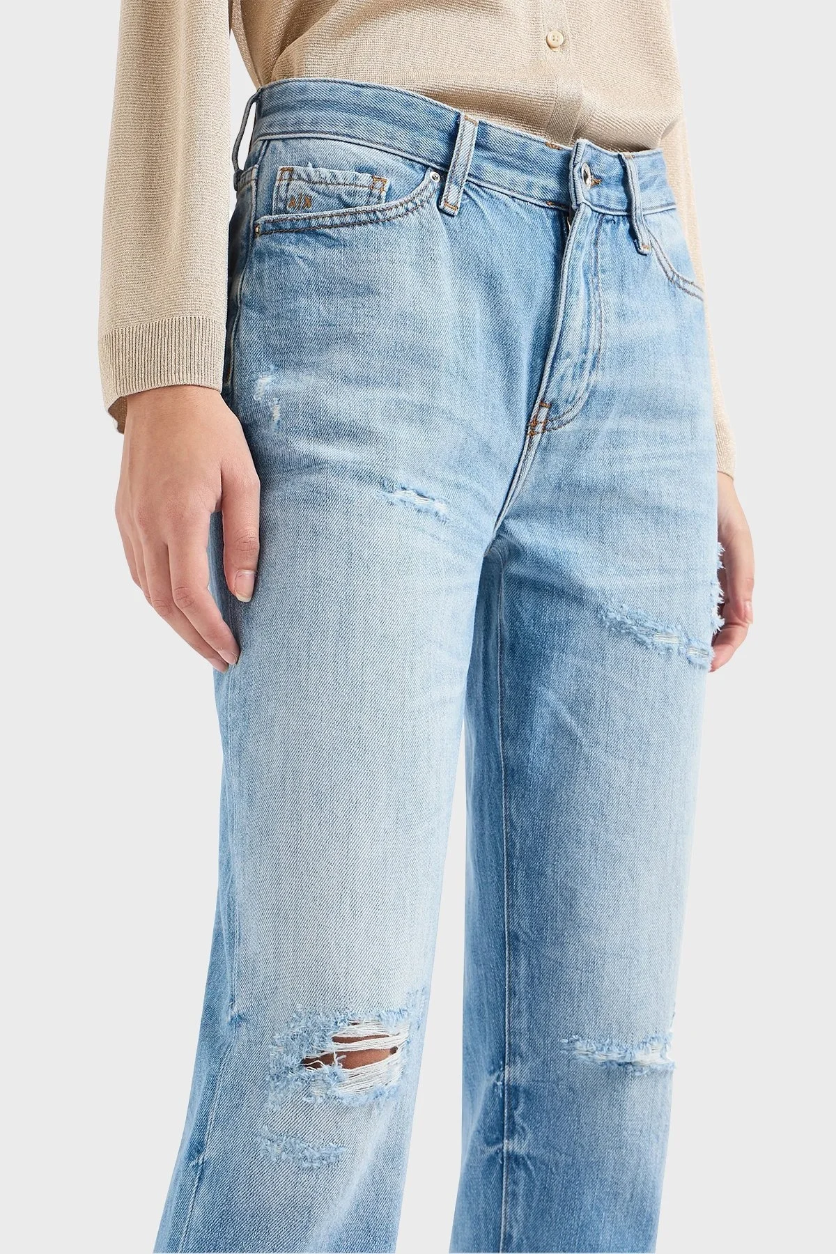 Armani Exchange J16 Boyfriend Yüksek Bel Jeans Bayan Kot Pantolon 3DYJ16 Y16GZ 05EL AÇIK MAVİ - 4