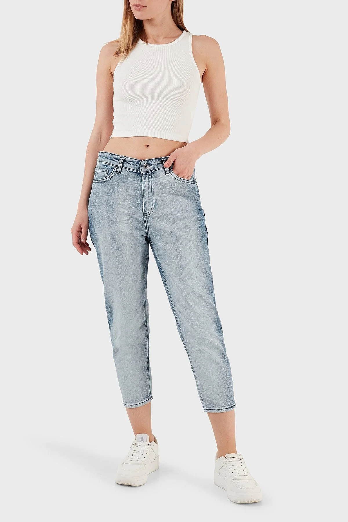 Armani Exchange J16 Pamuklu Boyfriend Kısa Paça Jeans Bayan Kot Pantolon 3RYJ16 Y1MUZ 1500 LACİVERT - 1