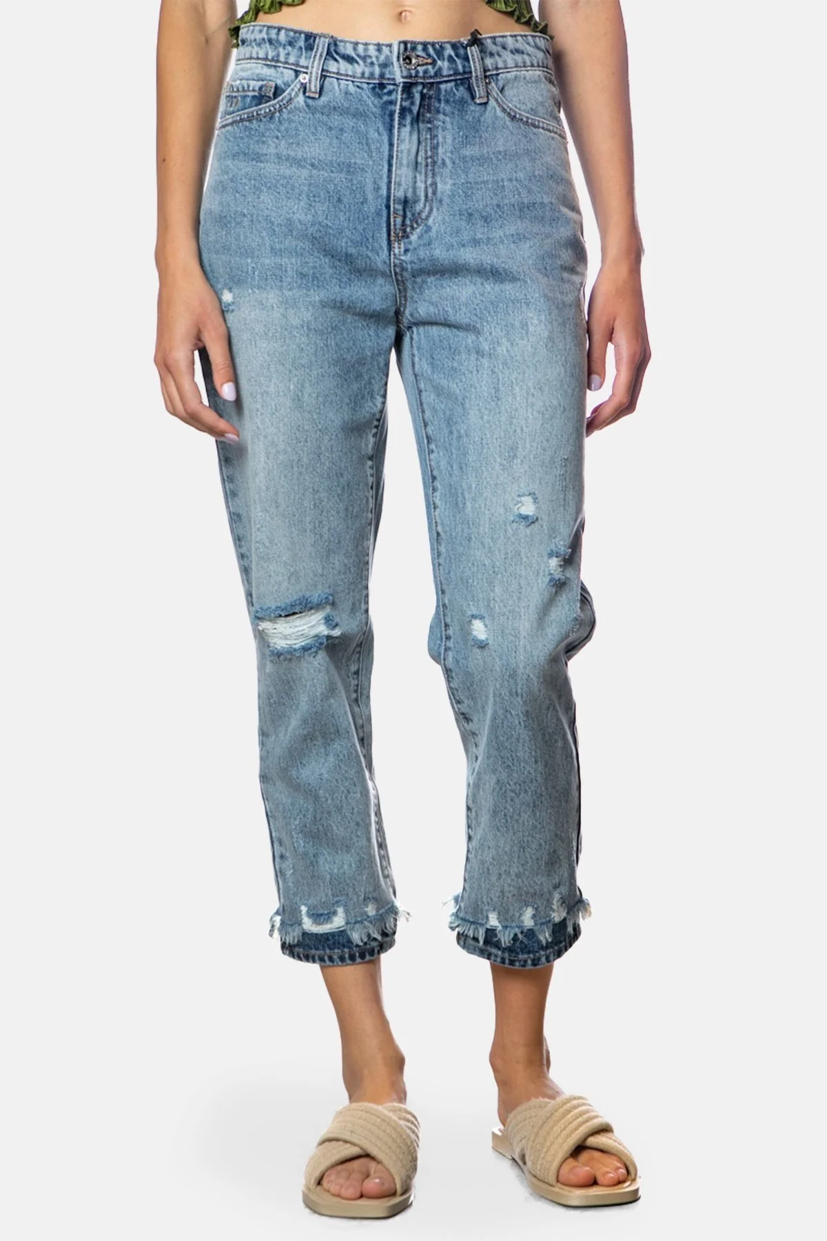 Armani Exchange J16 Pamuklu Yırtık Detaylı Yüksek Bel Kısa Paça Jeans Bayan Kot Pantolon 3RYJ16 Y1MAZ 1500 LACİVERT - 1