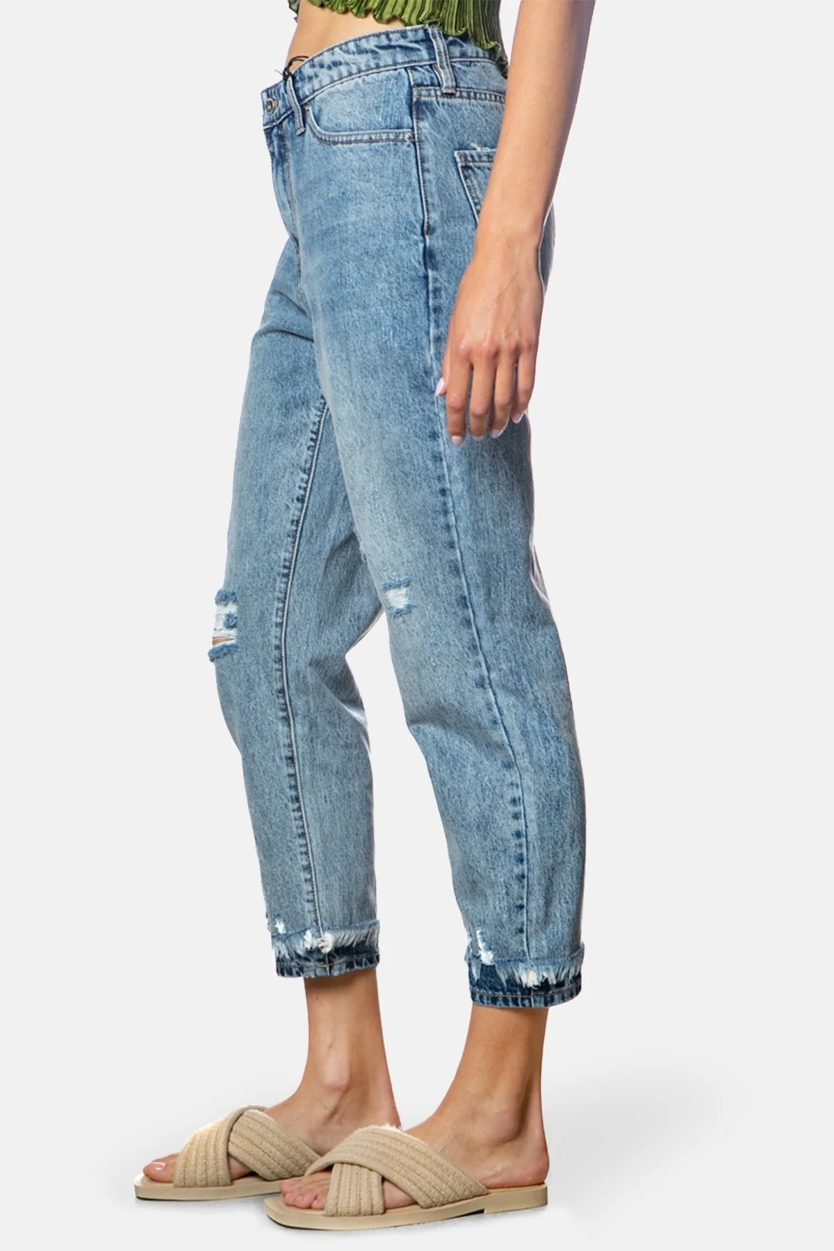 Armani Exchange J16 Pamuklu Yırtık Detaylı Yüksek Bel Kısa Paça Jeans Bayan Kot Pantolon 3RYJ16 Y1MAZ 1500 LACİVERT - 2