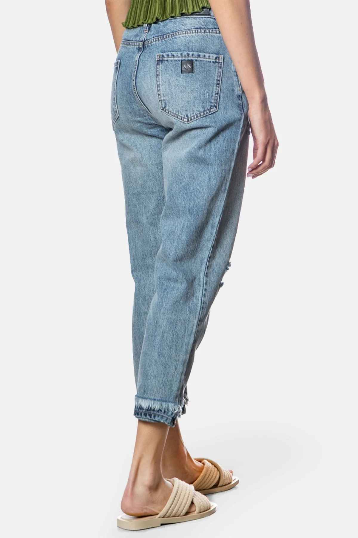 Armani Exchange J16 Pamuklu Yırtık Detaylı Yüksek Bel Kısa Paça Jeans Bayan Kot Pantolon 3RYJ16 Y1MAZ 1500 LACİVERT - 3